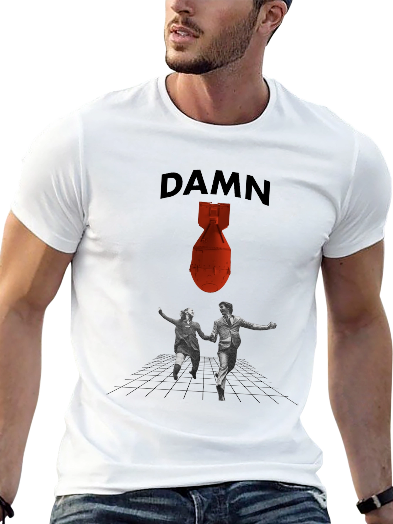 DAMN T-Shirt with Bomb and Running Couple Graphic Tee