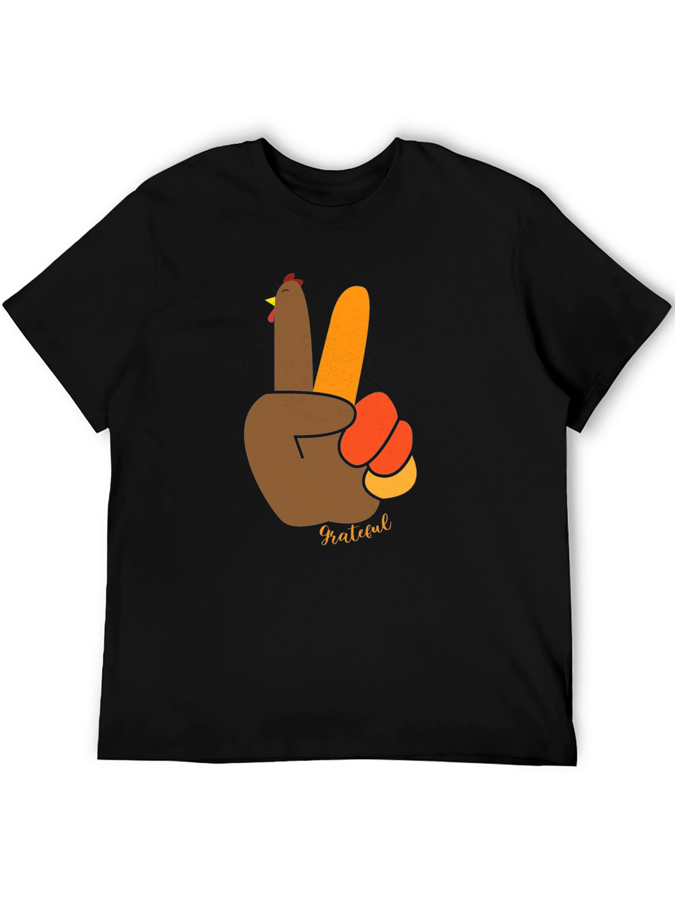 Grateful Thanksgiving Turkey Peace Sign Black T-Shirt