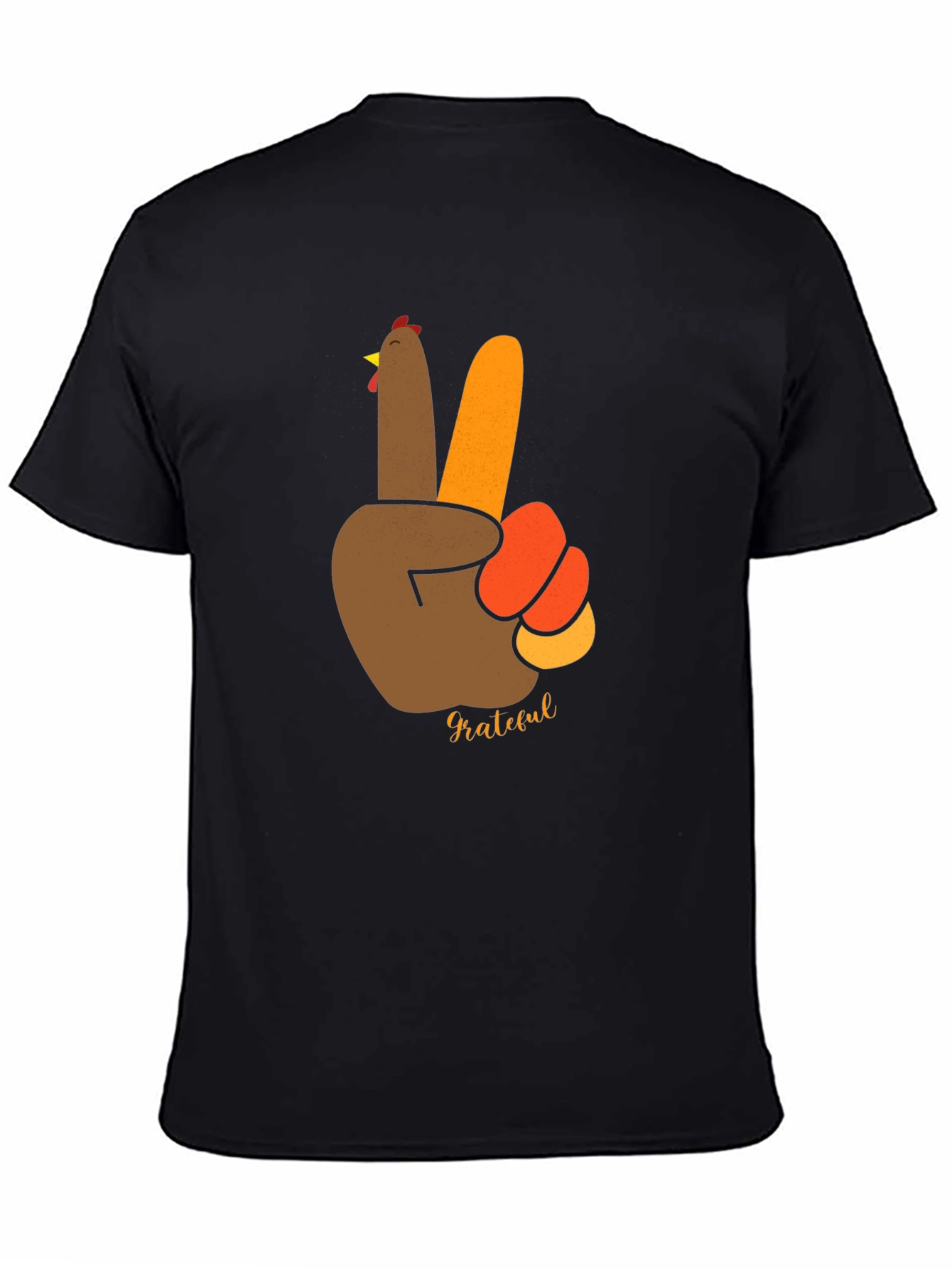 Grateful Thanksgiving Turkey Peace Sign Black T-Shirt