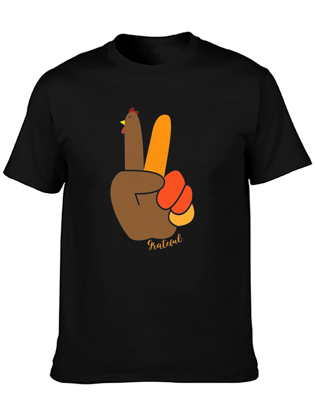 Grateful Thanksgiving Turkey Peace Sign Black T-Shirt