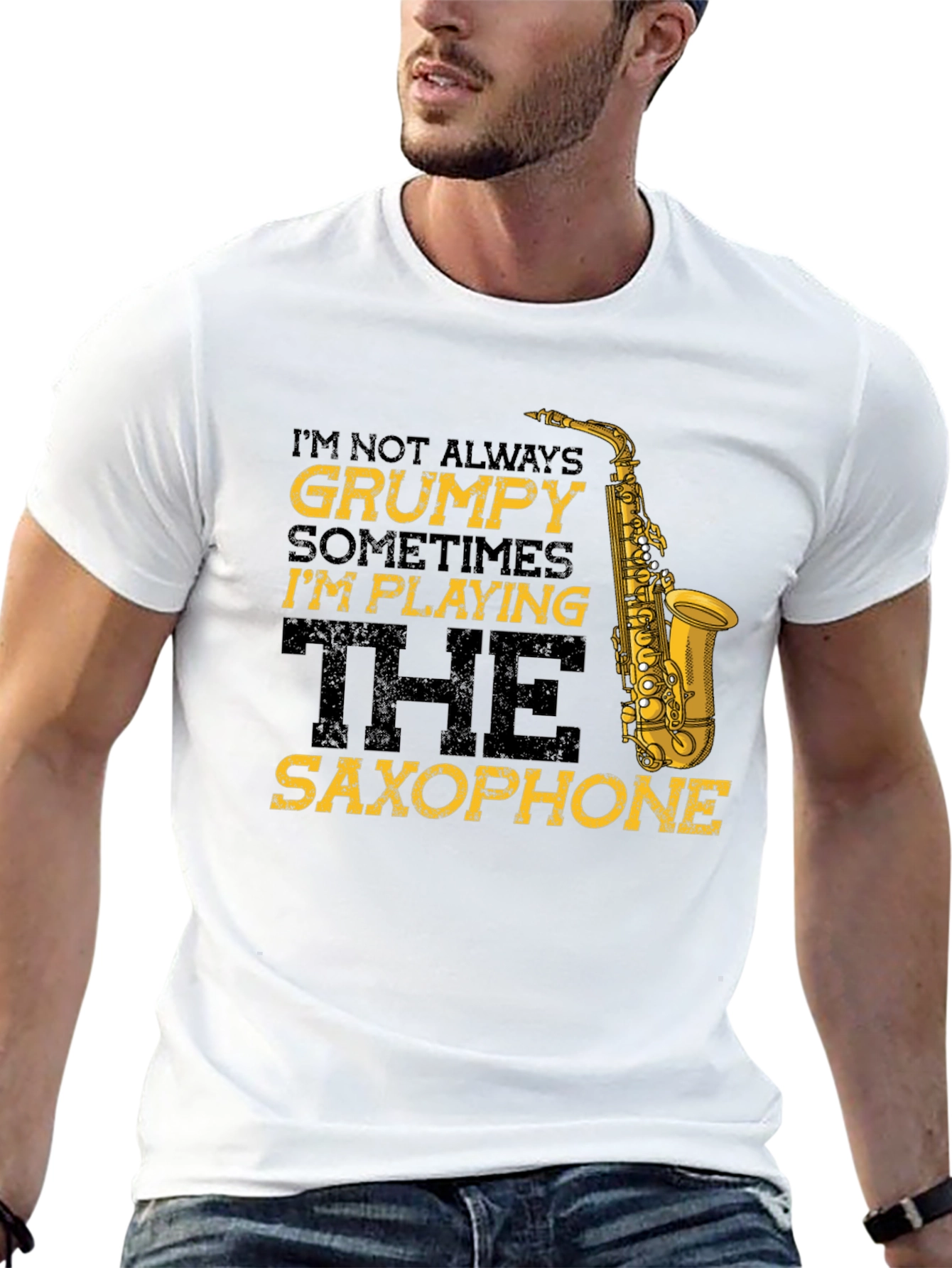 Grumpy Saxophone Player Black T-Shirt