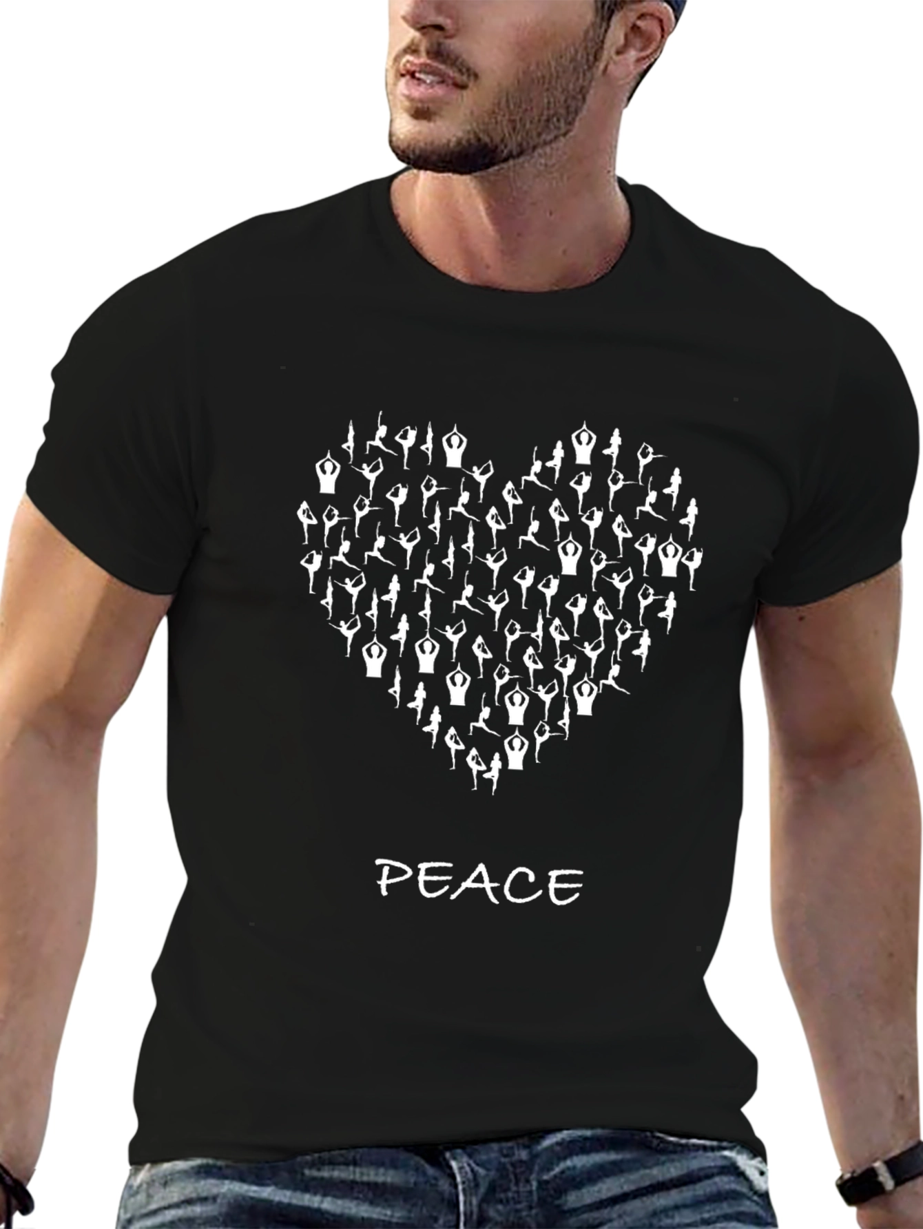 Yoga Heart Peace Graphic T-Shirt - Black