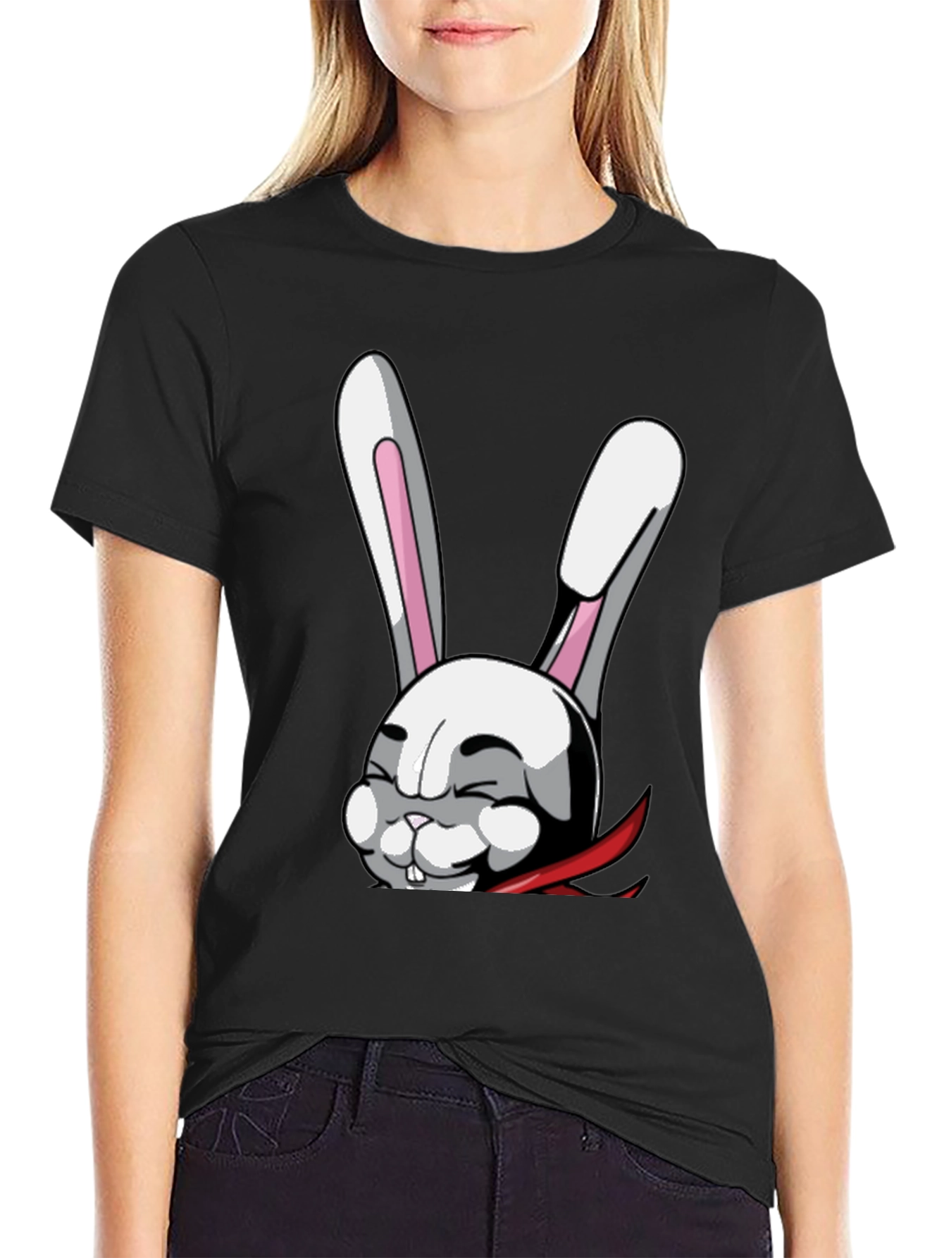Cartoon Rabbit T-Shirt - Stylish Black Tee