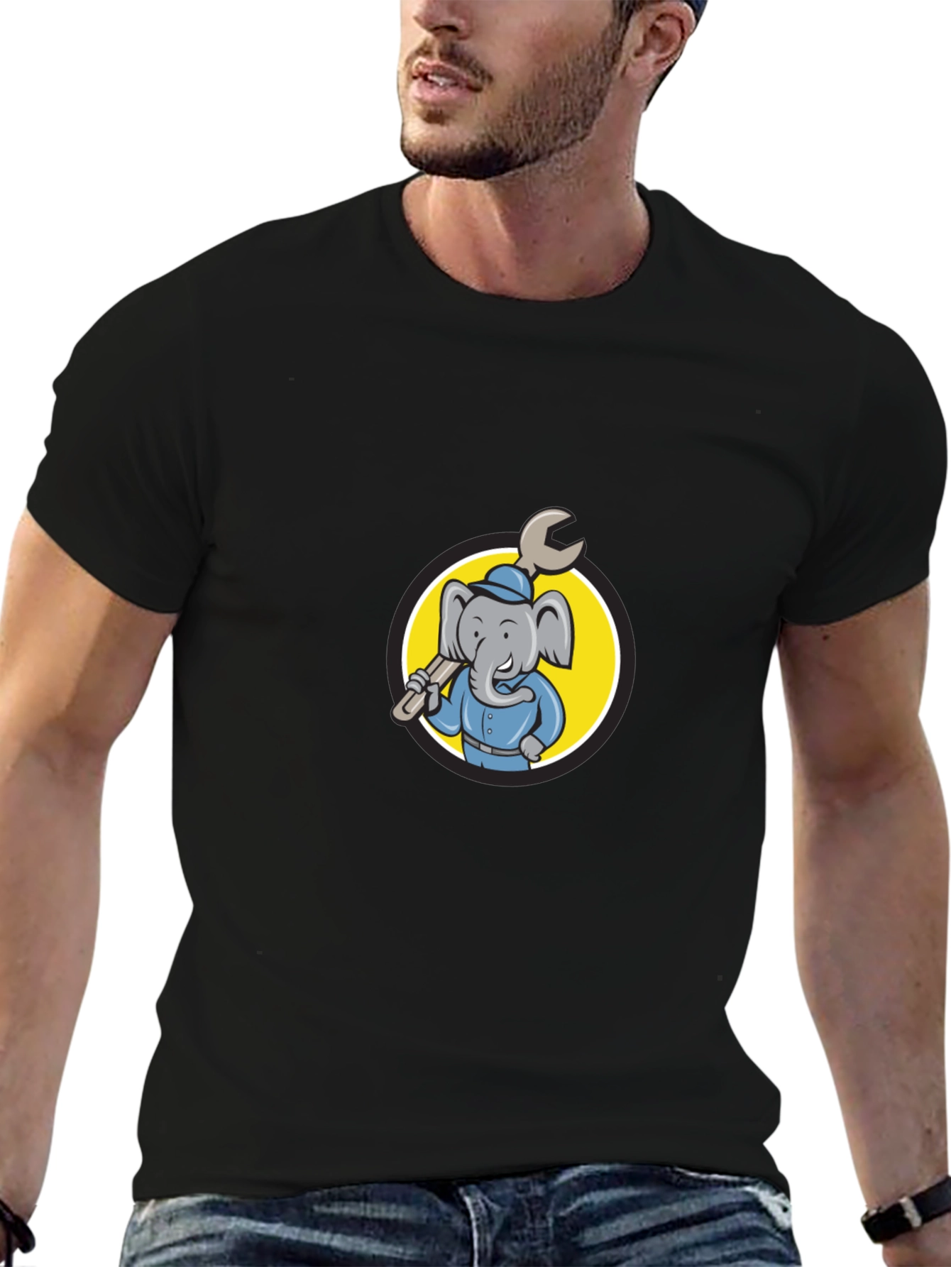 Elephant Mechanic T-Shirt - Cartoon Animal Tee
