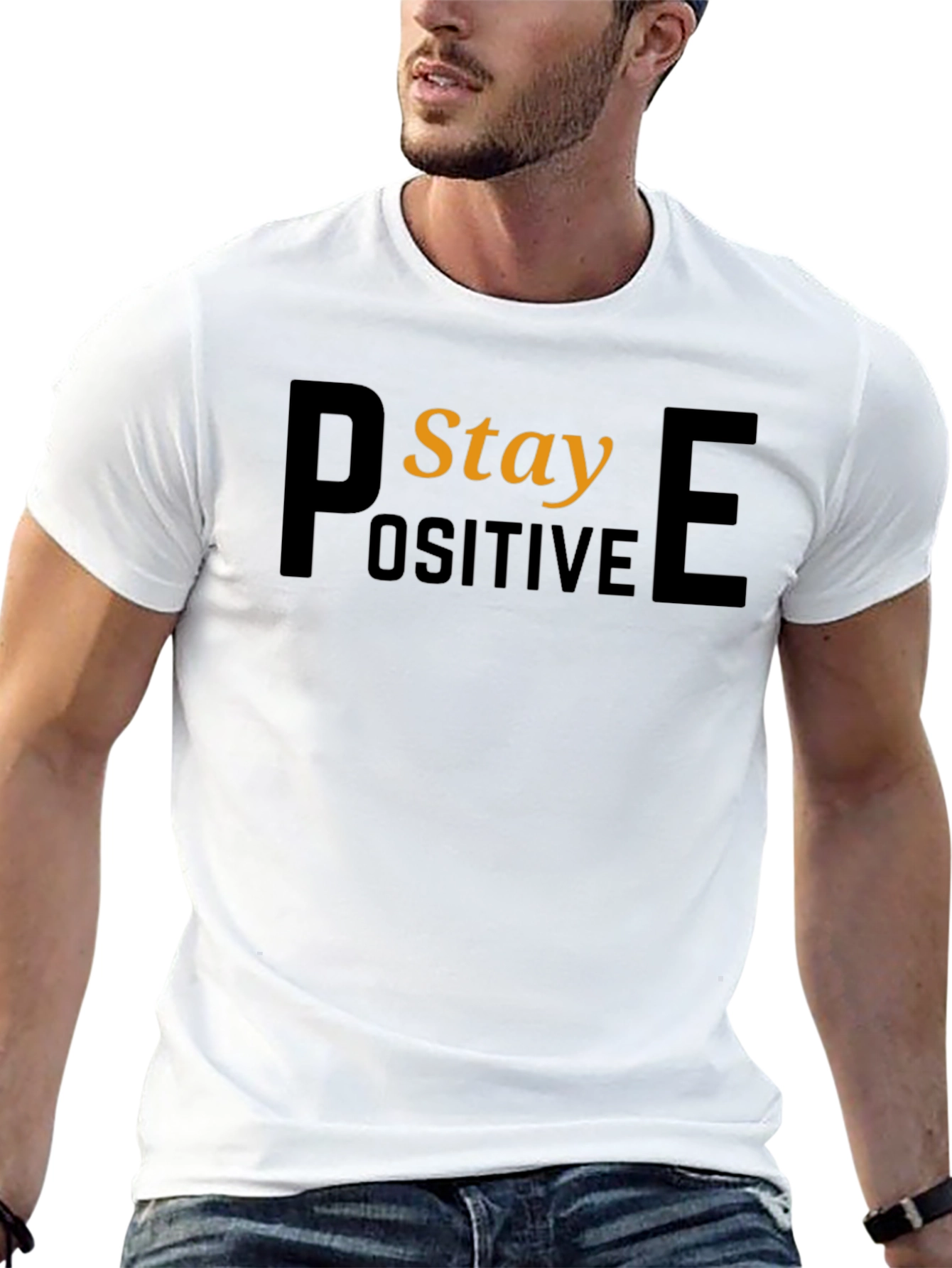 Stay Positive Black Graphic T-Shirt
