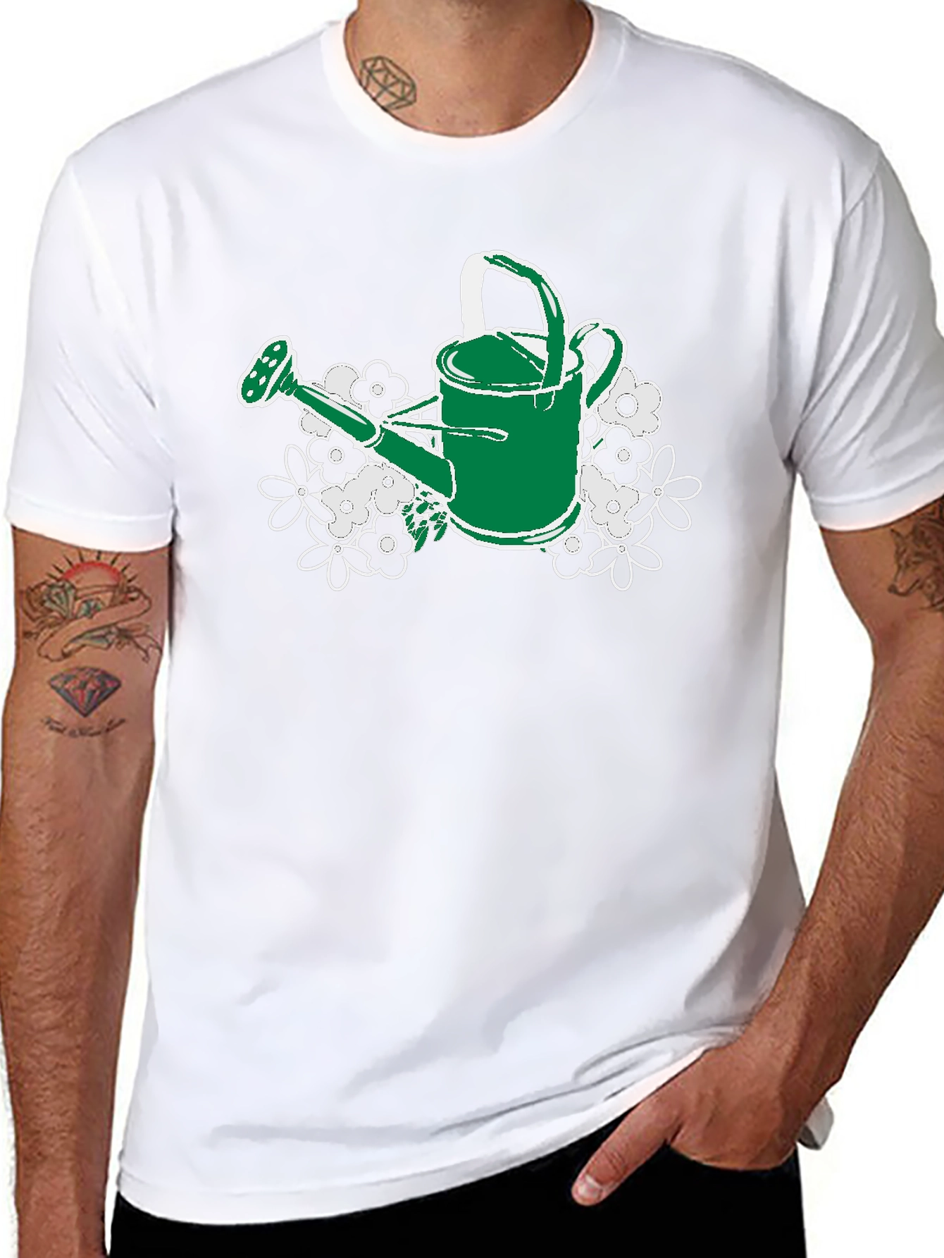 Gardening Watering Can T-Shirt - Floral Design