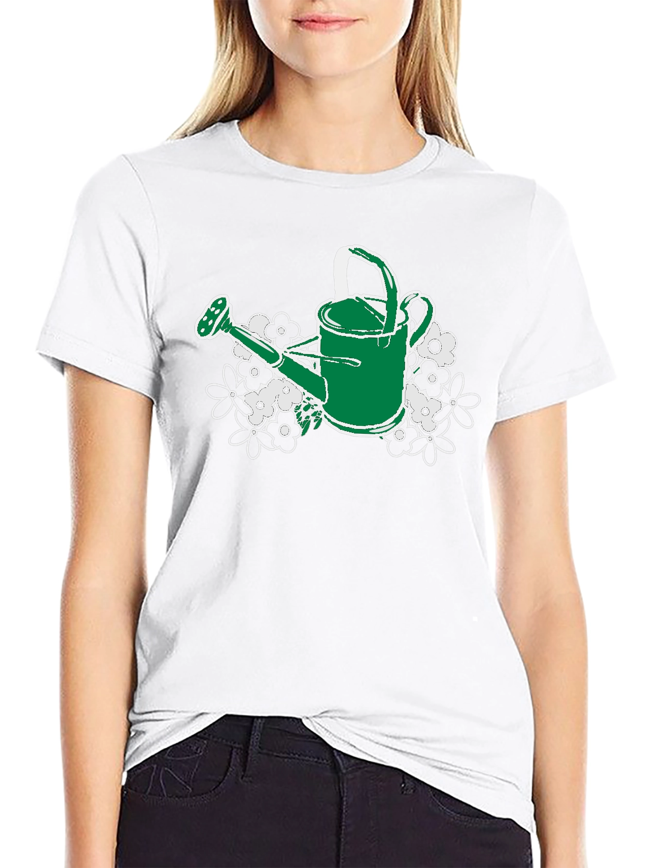 Gardening Watering Can T-Shirt - Floral Design