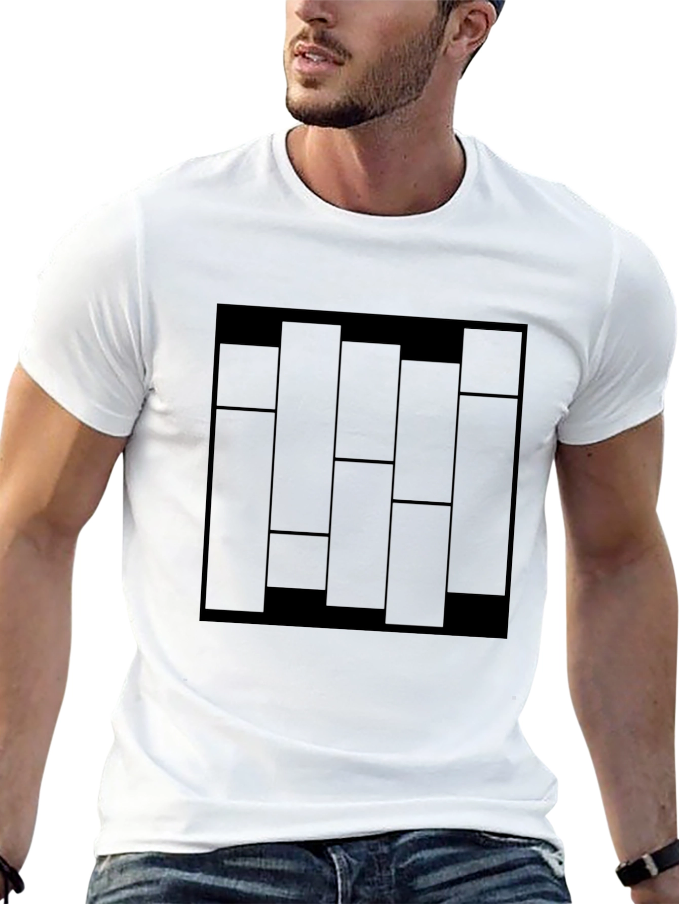 Modern Geometric Block Print Black T-Shirt