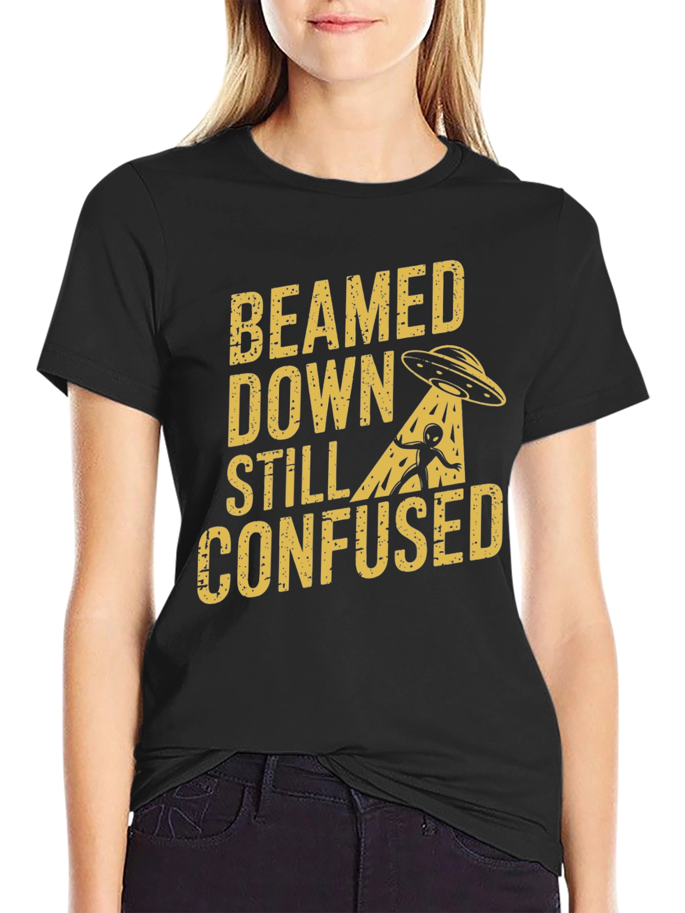 Beamed Down Still Confused Graphic T-Shirt - Black