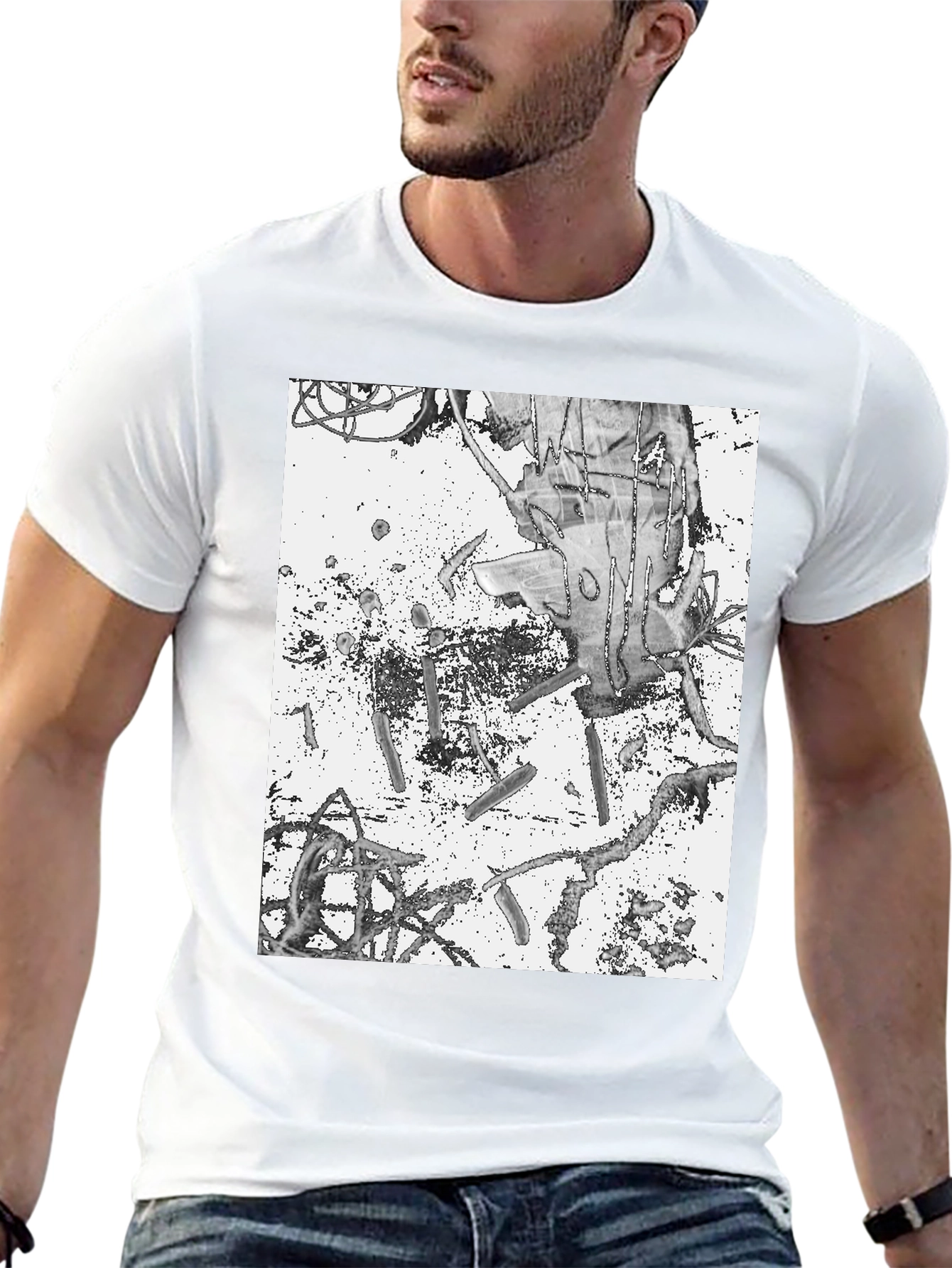 Abstract Graphic Print Black Tee