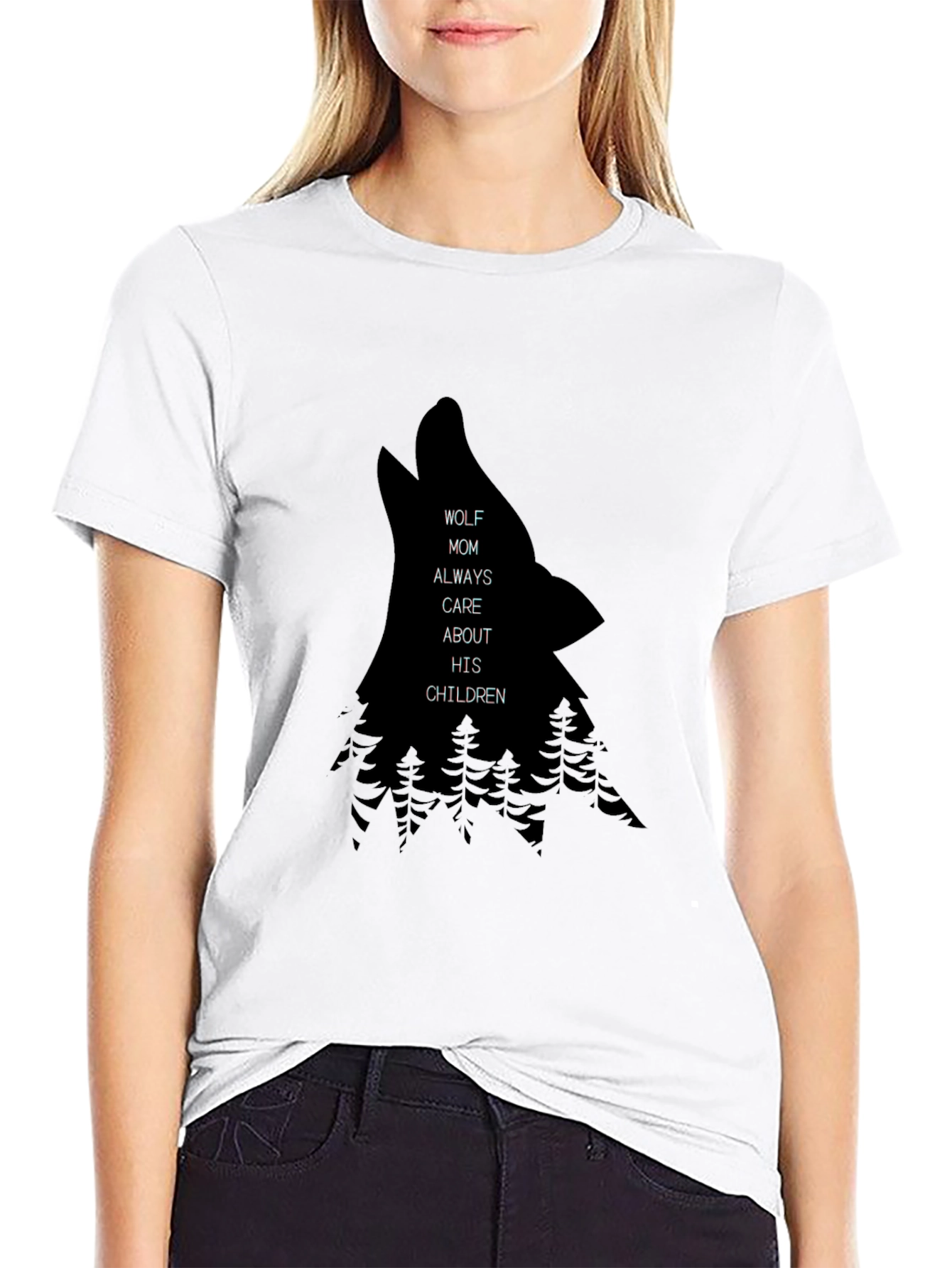 Wolf Mom Graphic Black T-Shirt