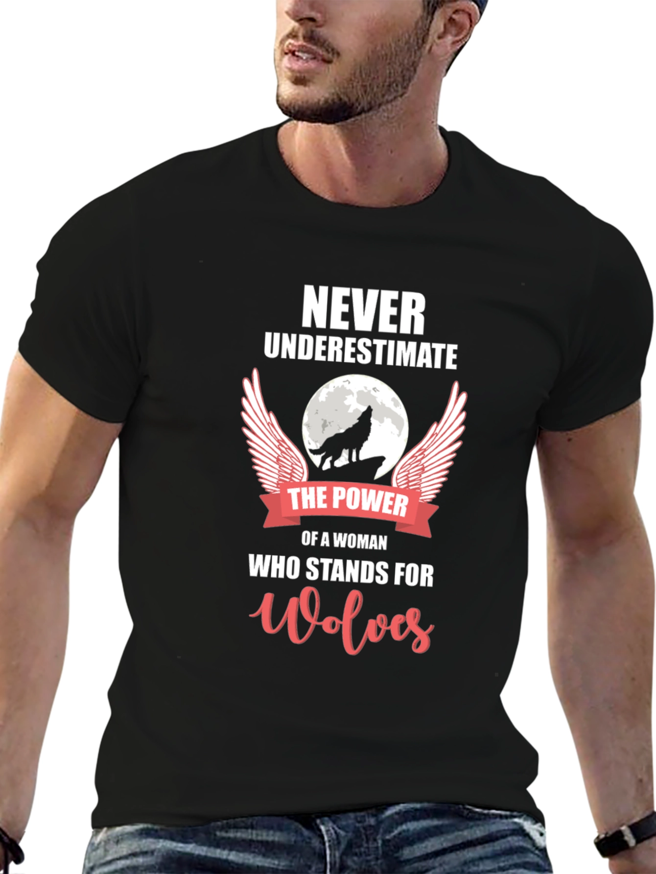 Wolf Power Woman Graphic T-Shirt - Black