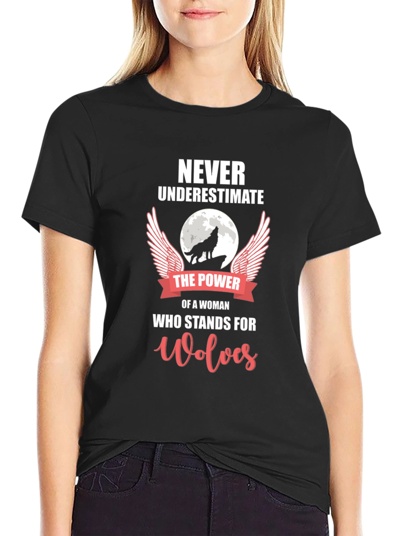 Wolf Power Woman Graphic T-Shirt - Black