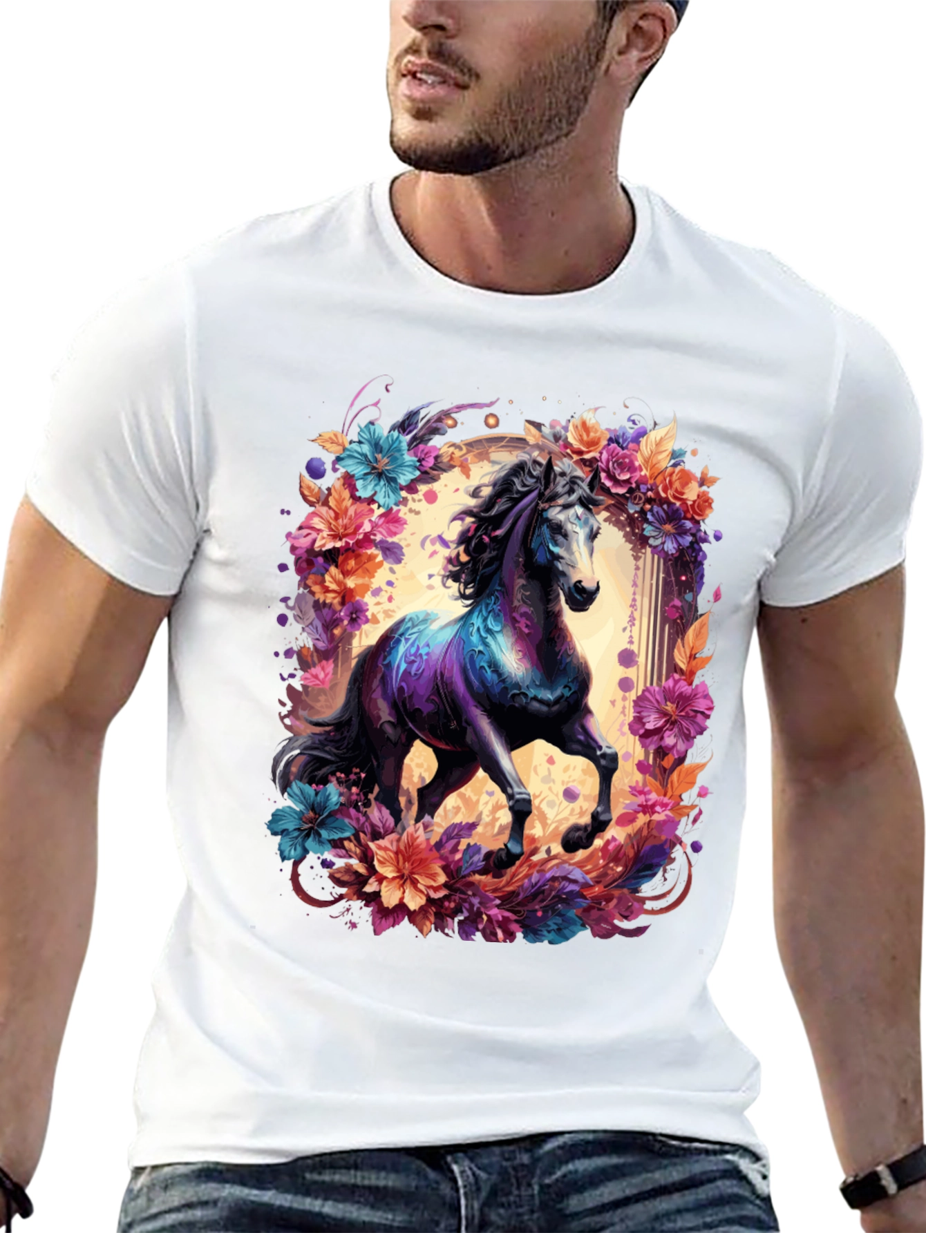 Floral Horse Graphic Tee - Unique Design