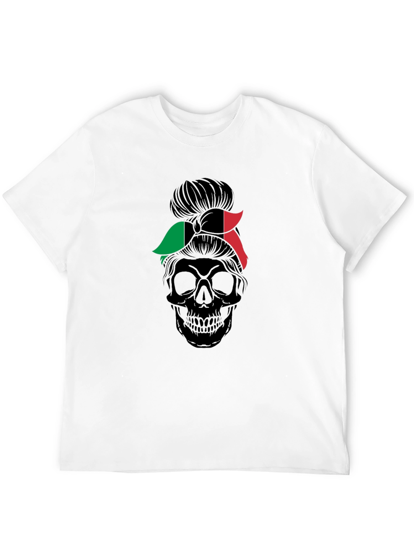 Italian Flag Messy Bun Skull T-Shirt
