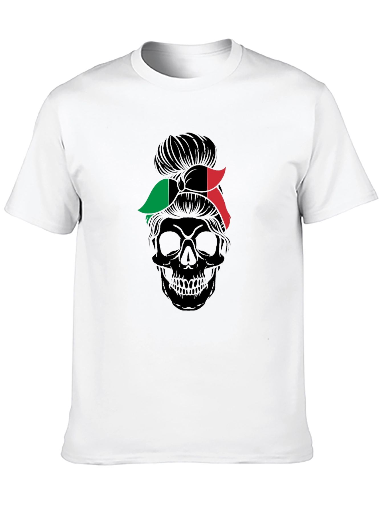 Italian Flag Messy Bun Skull T-Shirt