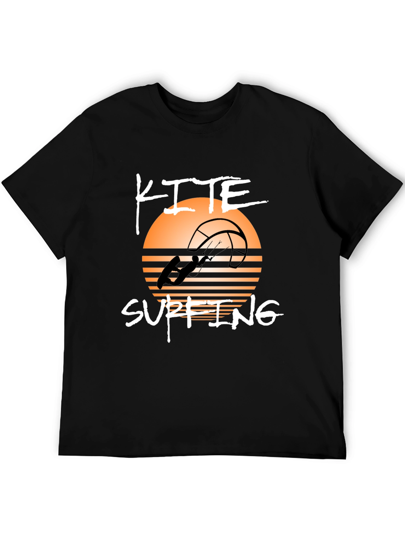 Kite Surfing Graphic Tee - Black Cotton T-Shirt