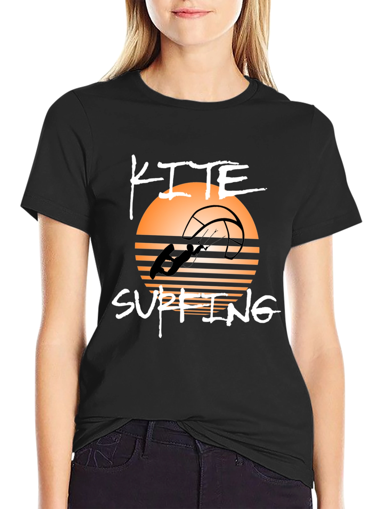 Kite Surfing Graphic Tee - Black Cotton T-Shirt