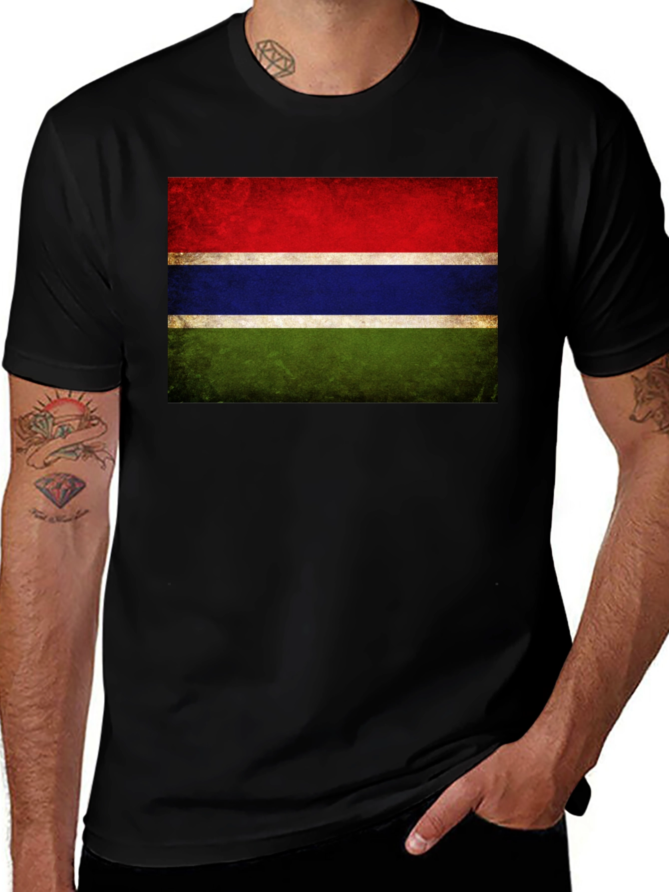 Gambia Flag Graphic Tee - Black Cotton Casual Shirt