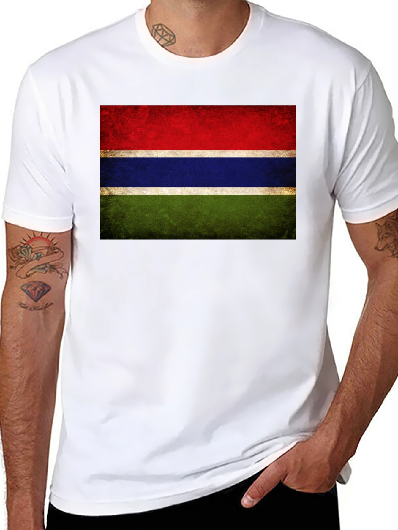 Gambia Flag Graphic Tee - Black Cotton Casual Shirt