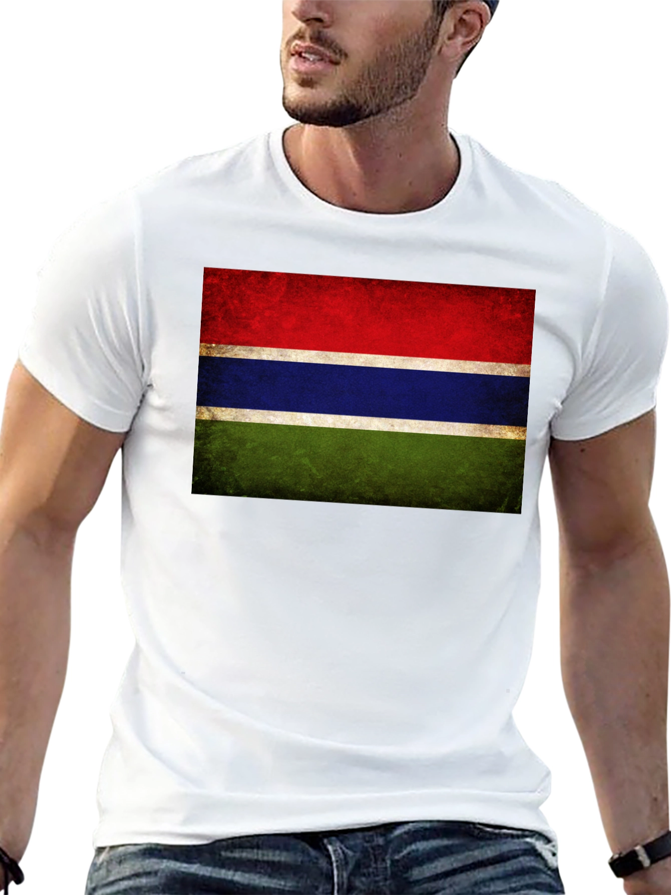 Gambia Flag Graphic Tee - Black Cotton Casual Shirt