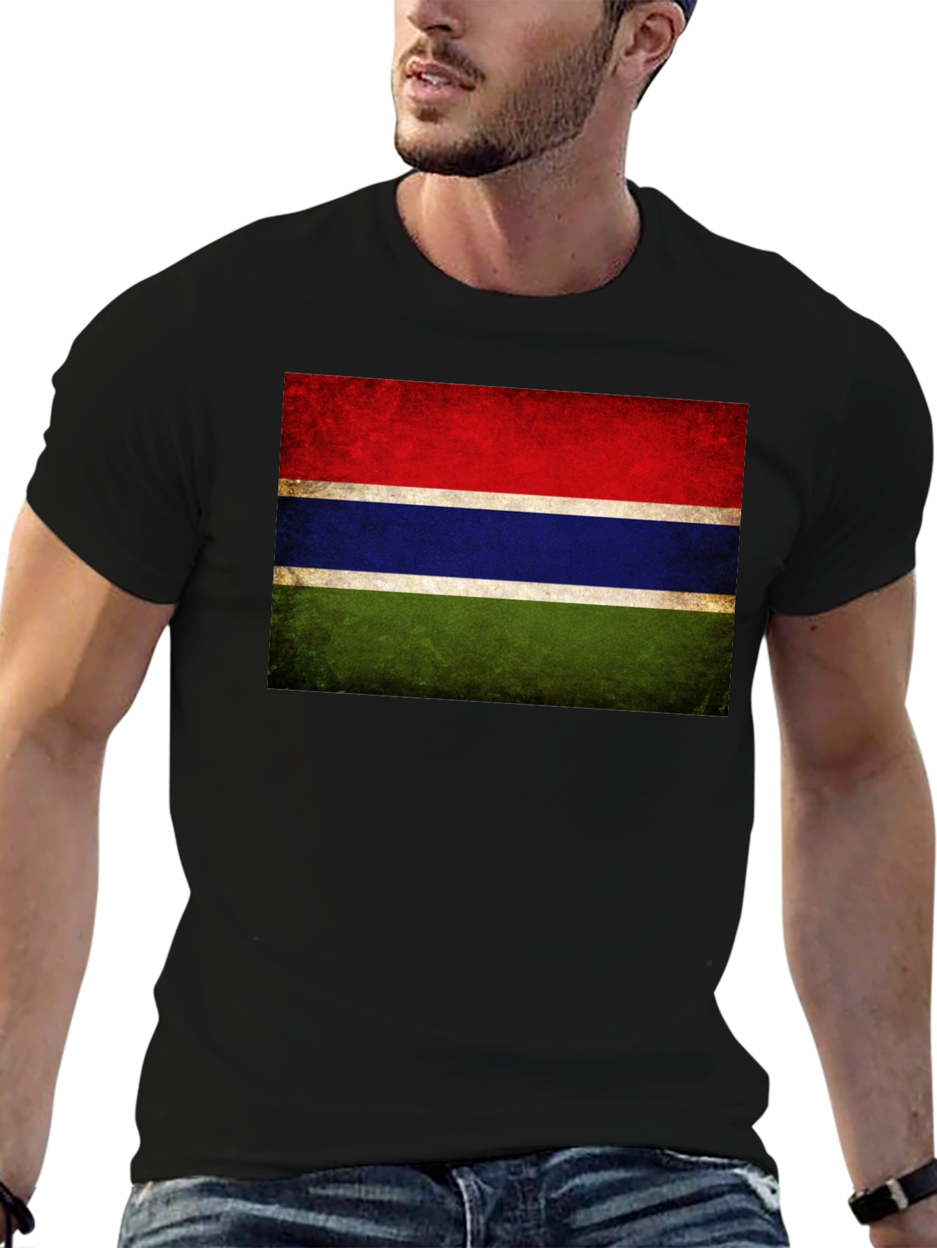Gambia Flag Graphic Tee - Black Cotton Casual Shirt