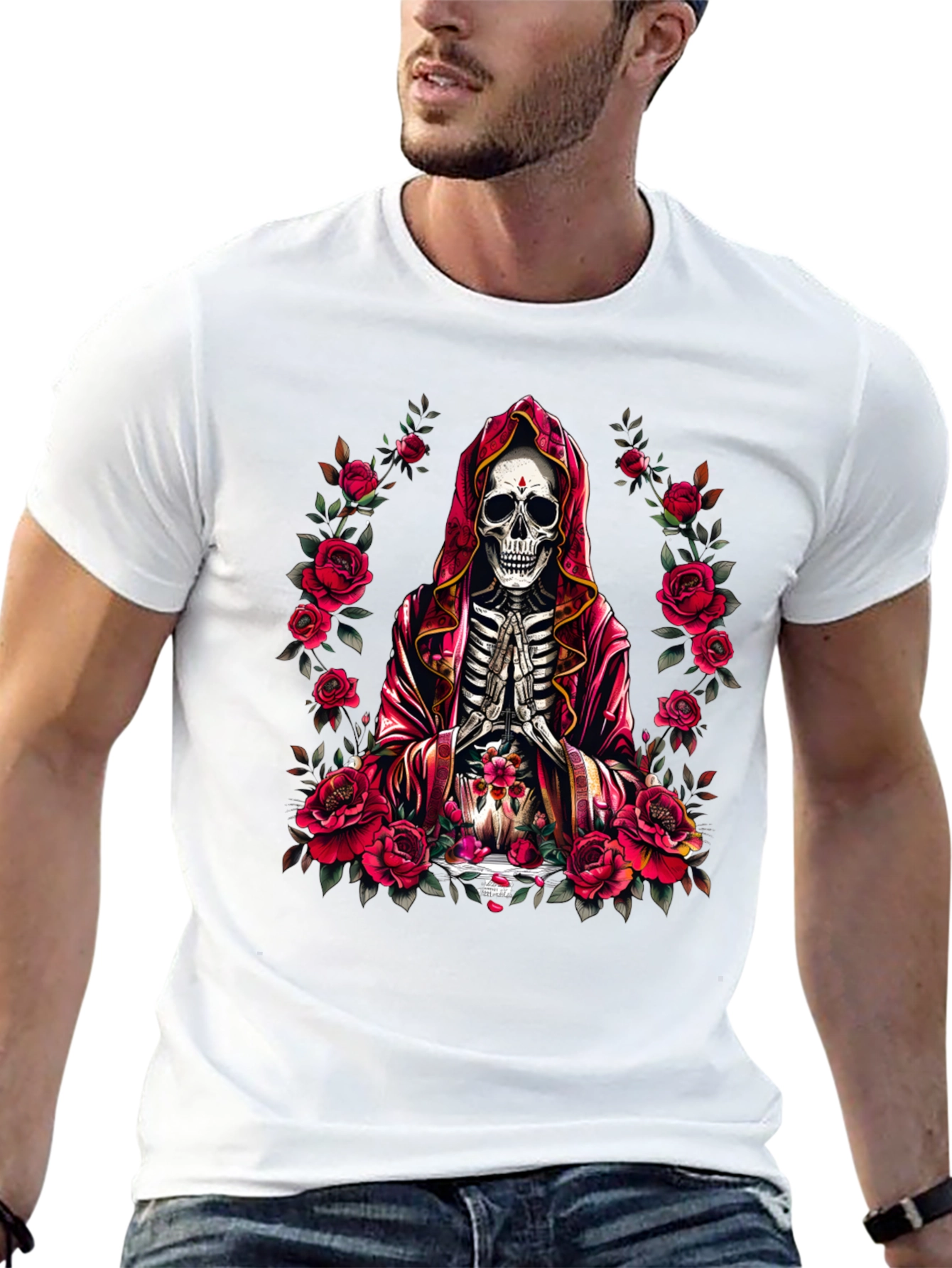 Skeleton Monk Rose T-Shirt - Gothic Style