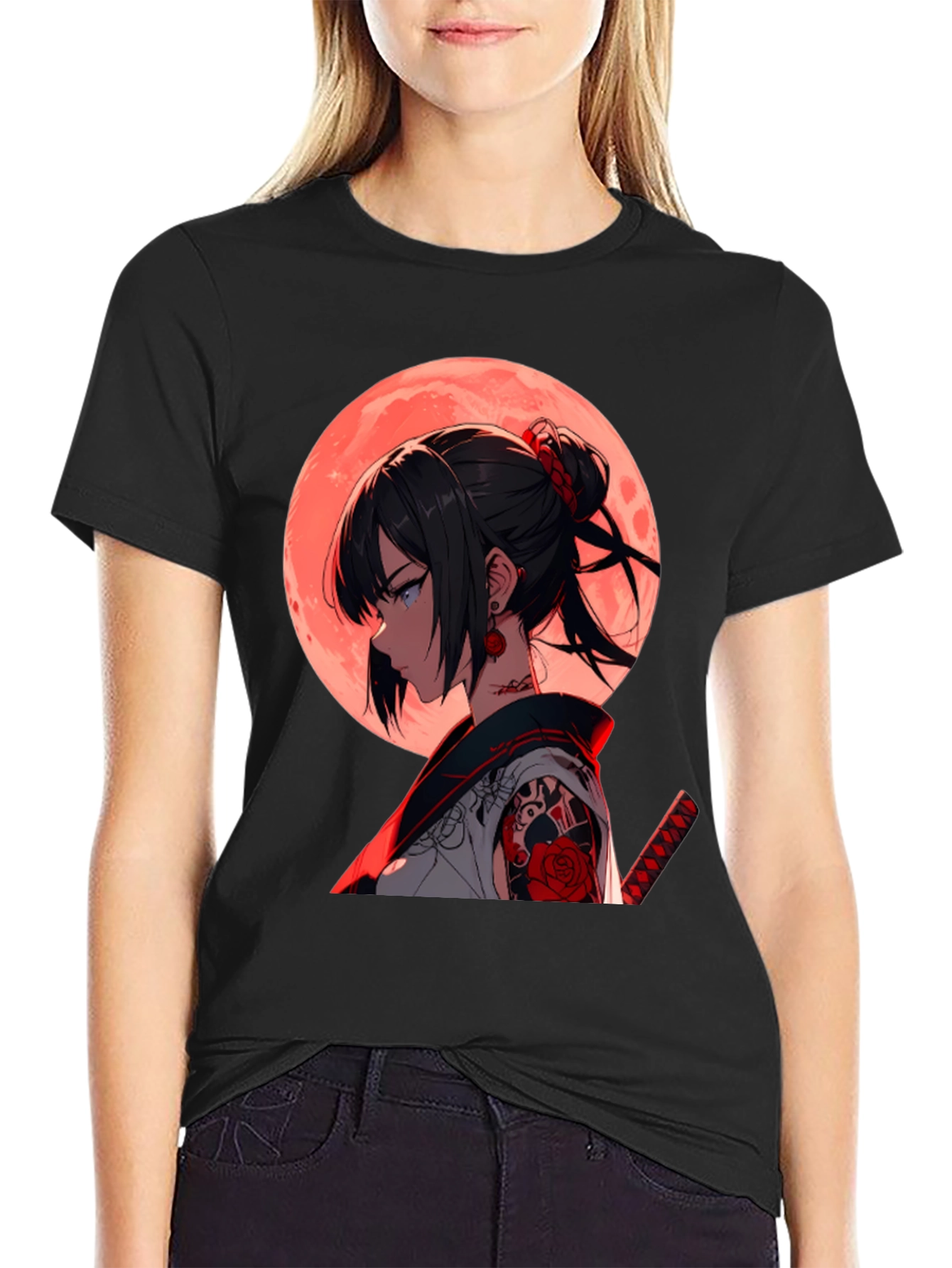 Anime Girl Graphic Black T-Shirt