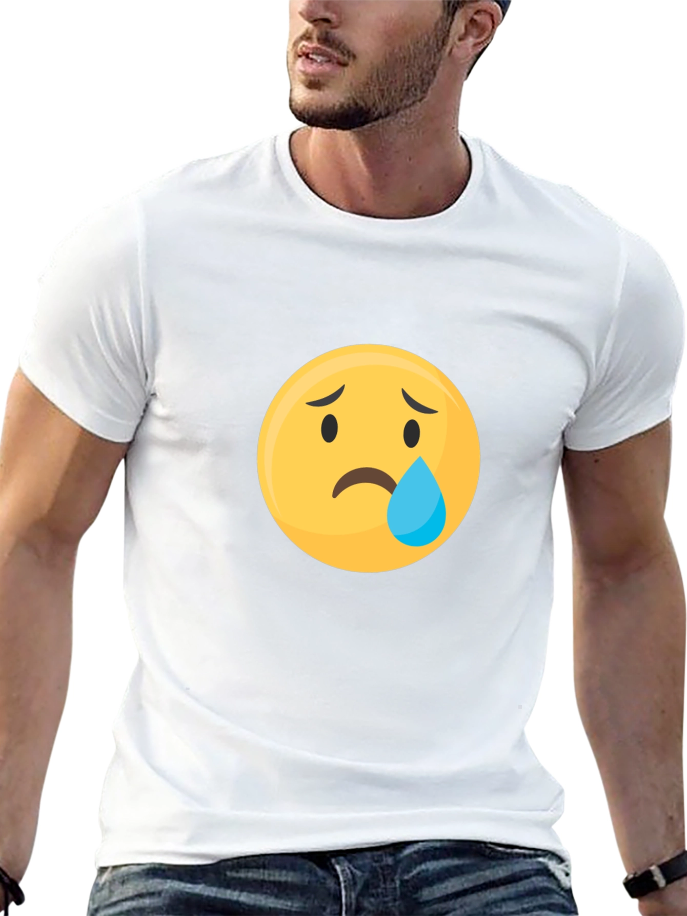 Sad Emoji Graphic Black T-Shirt