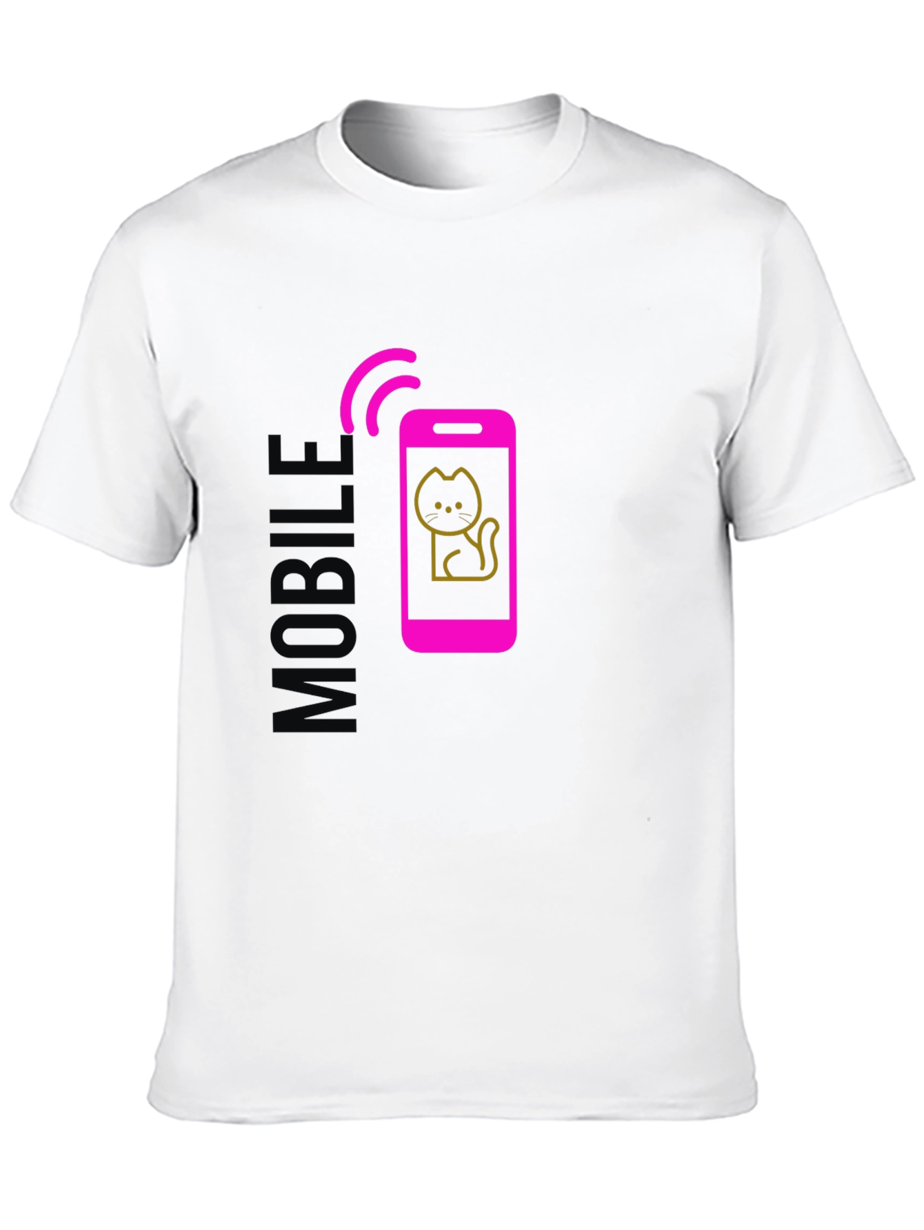Mobile Cat Graphic Tee - Stylish Black T-Shirt