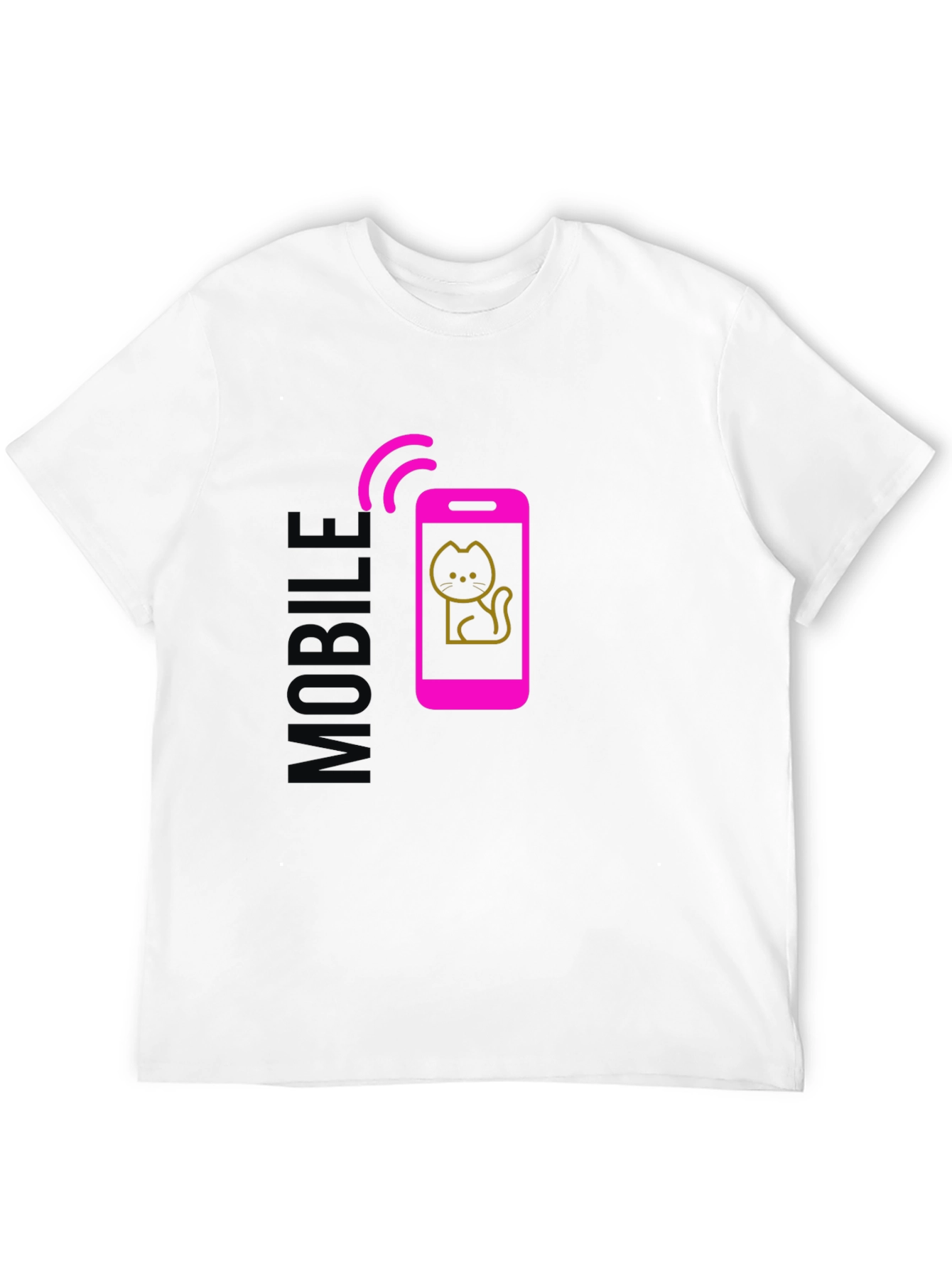 Mobile Cat Graphic Tee - Stylish Black T-Shirt