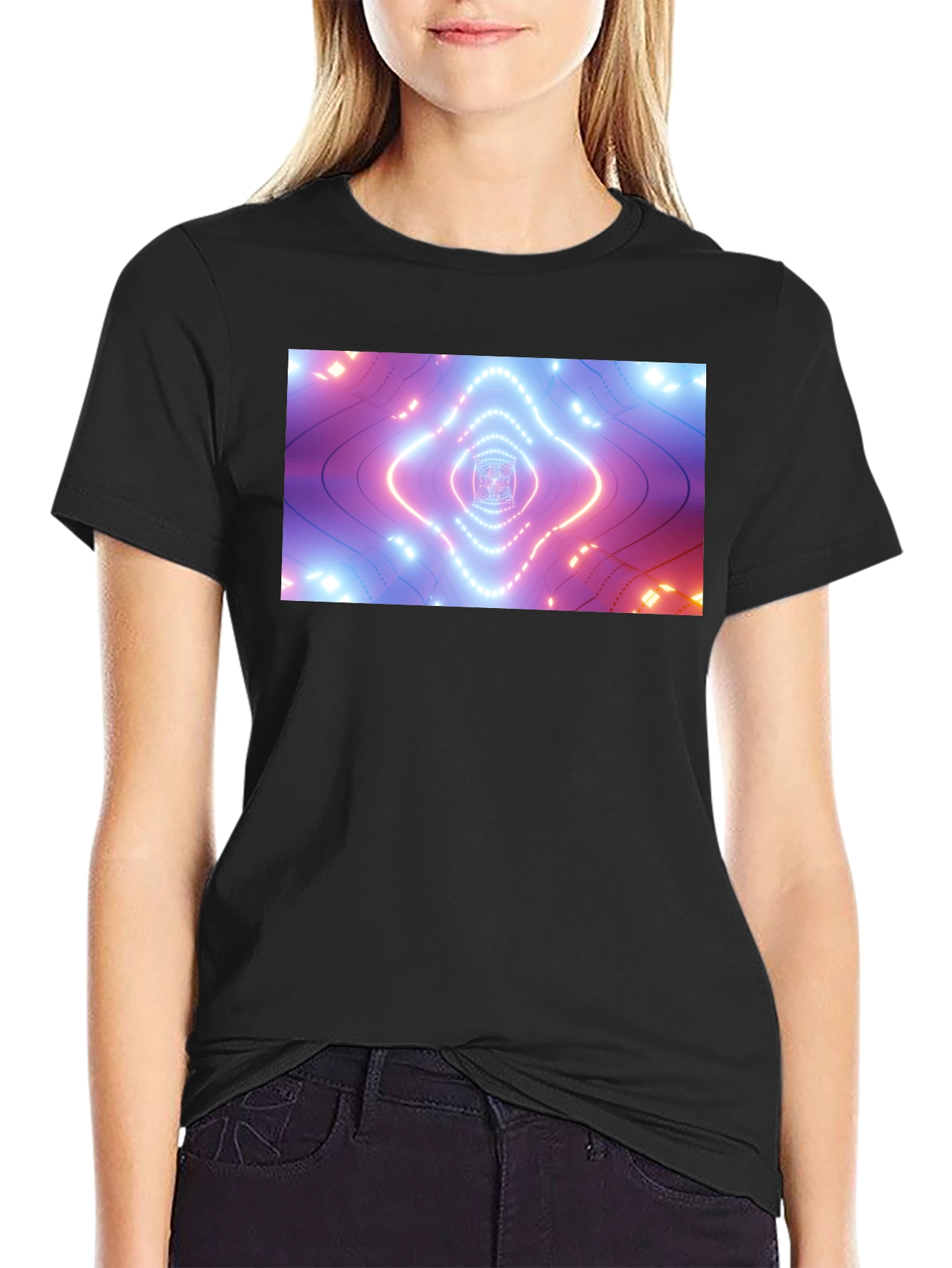 Abstract Neon Tunnel Black T-Shirt