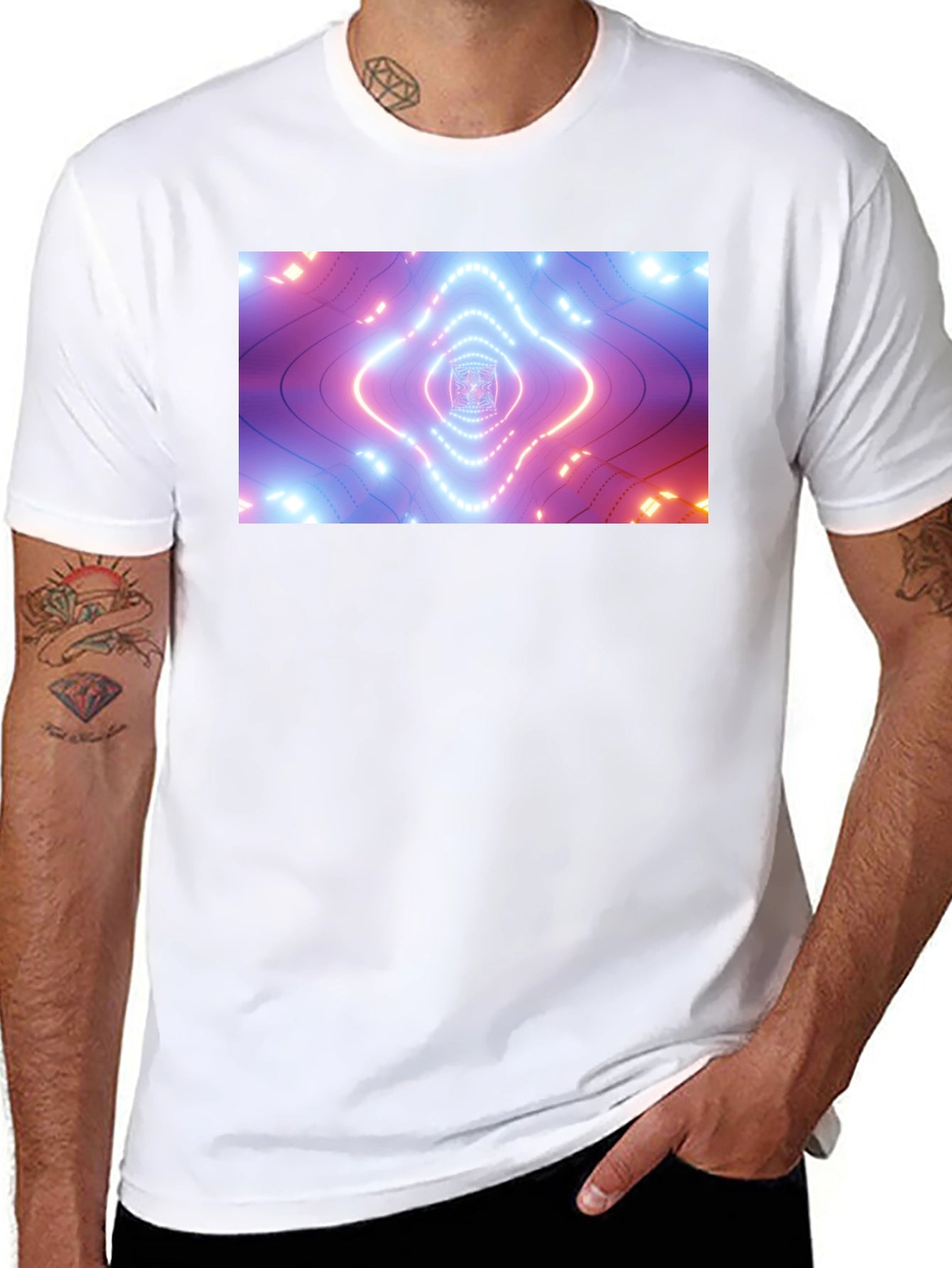 Abstract Neon Tunnel Black T-Shirt