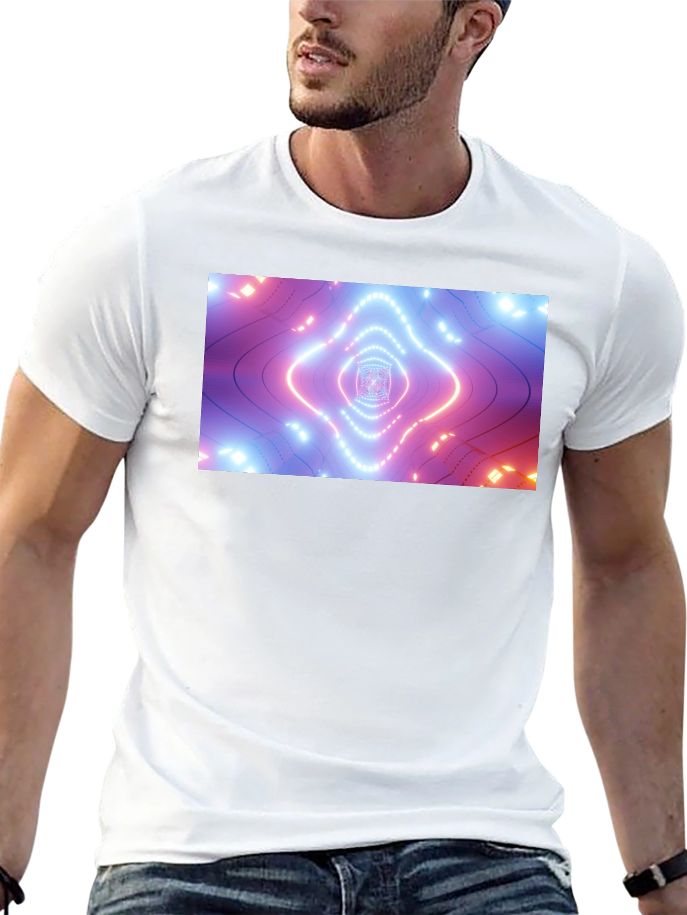 Abstract Neon Tunnel Black T-Shirt