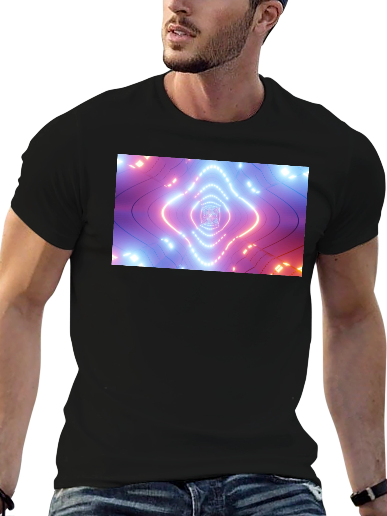 Abstract Neon Tunnel Black T-Shirt