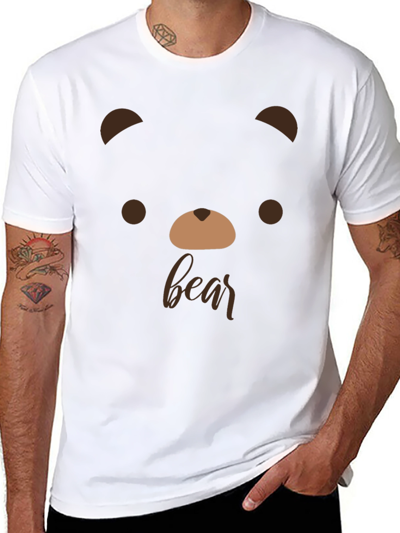 Cute Bear Face Graphic Tee - Soft Cotton T-Shirt