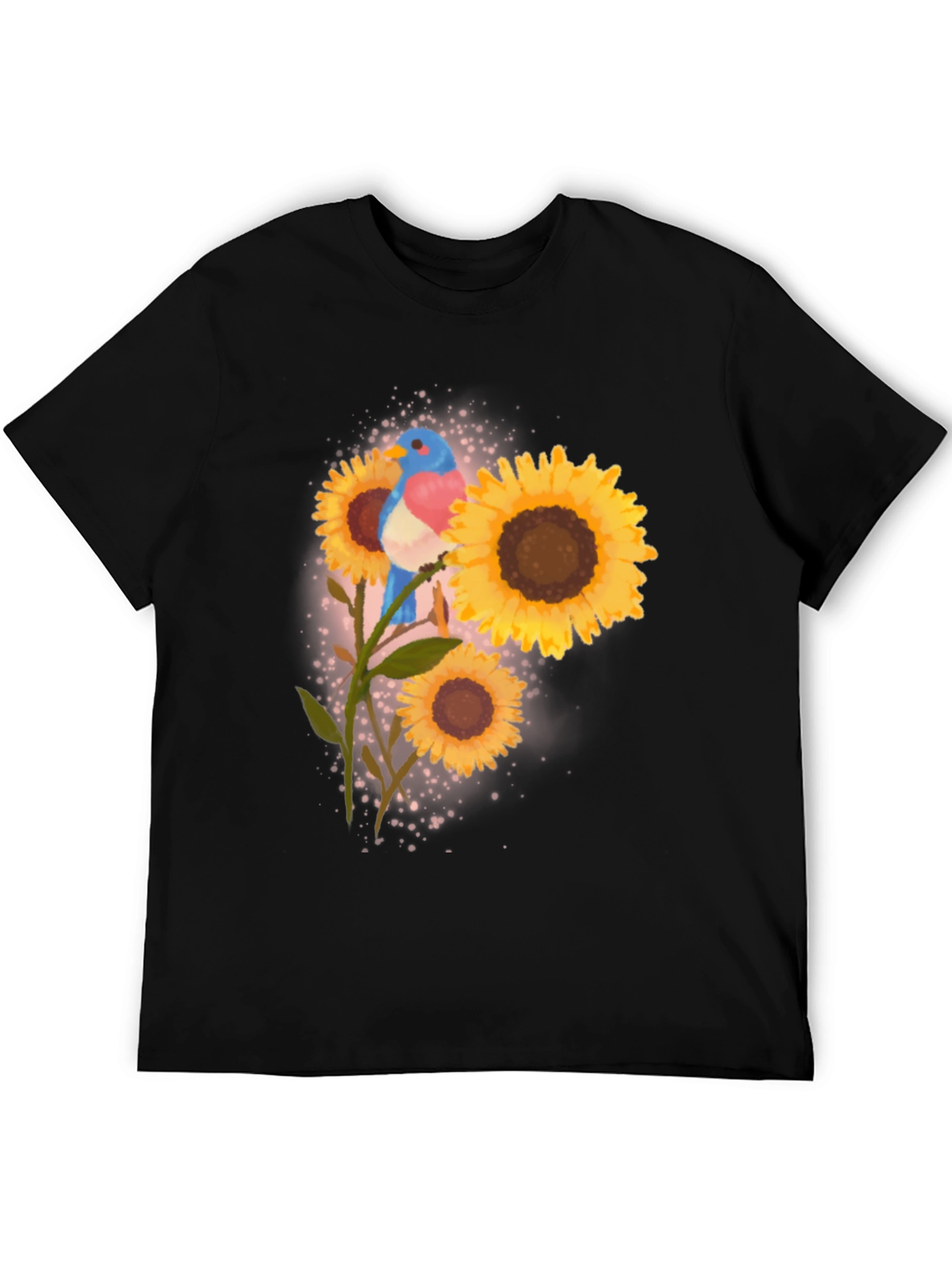 Bird and Sunflower Graphic Tee - Black