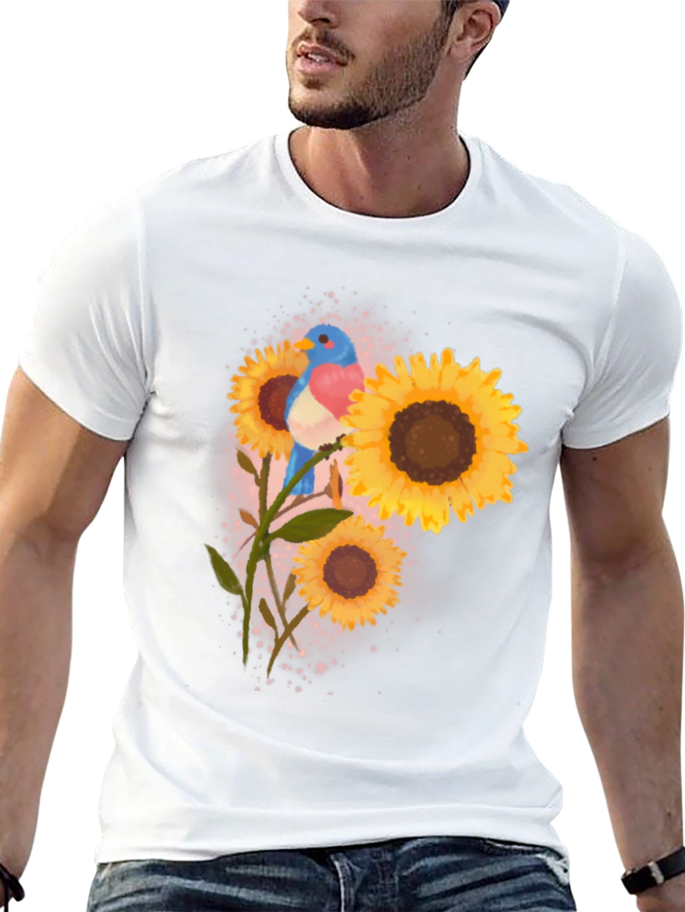 Bird and Sunflower Graphic Tee - Black
