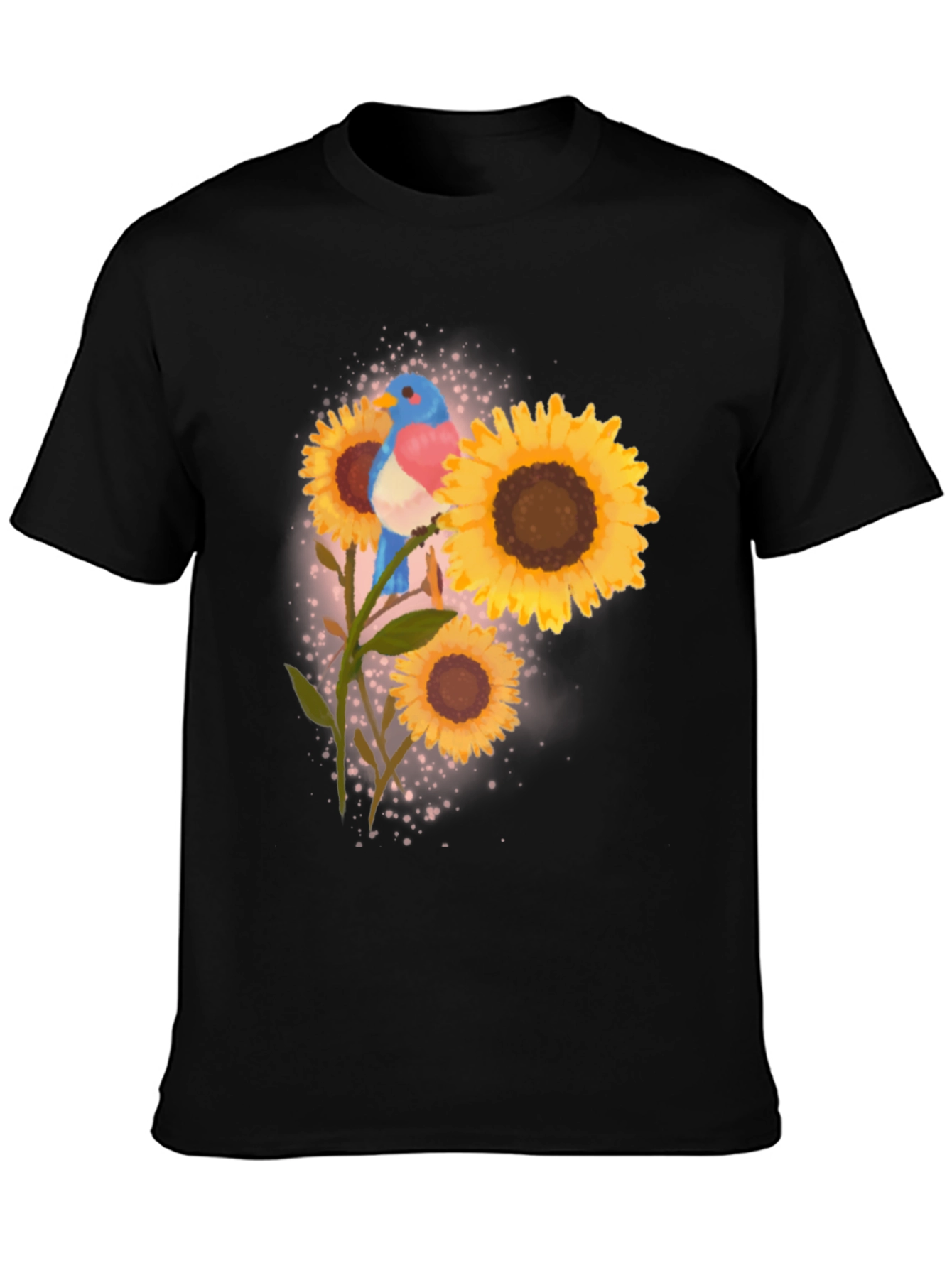 Bird and Sunflower Graphic Tee - Black