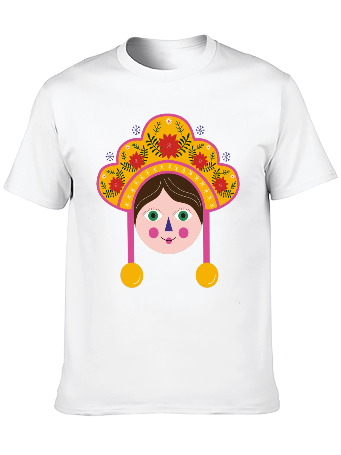 Whimsical Folk Art Girl Graphic Tee - Black
