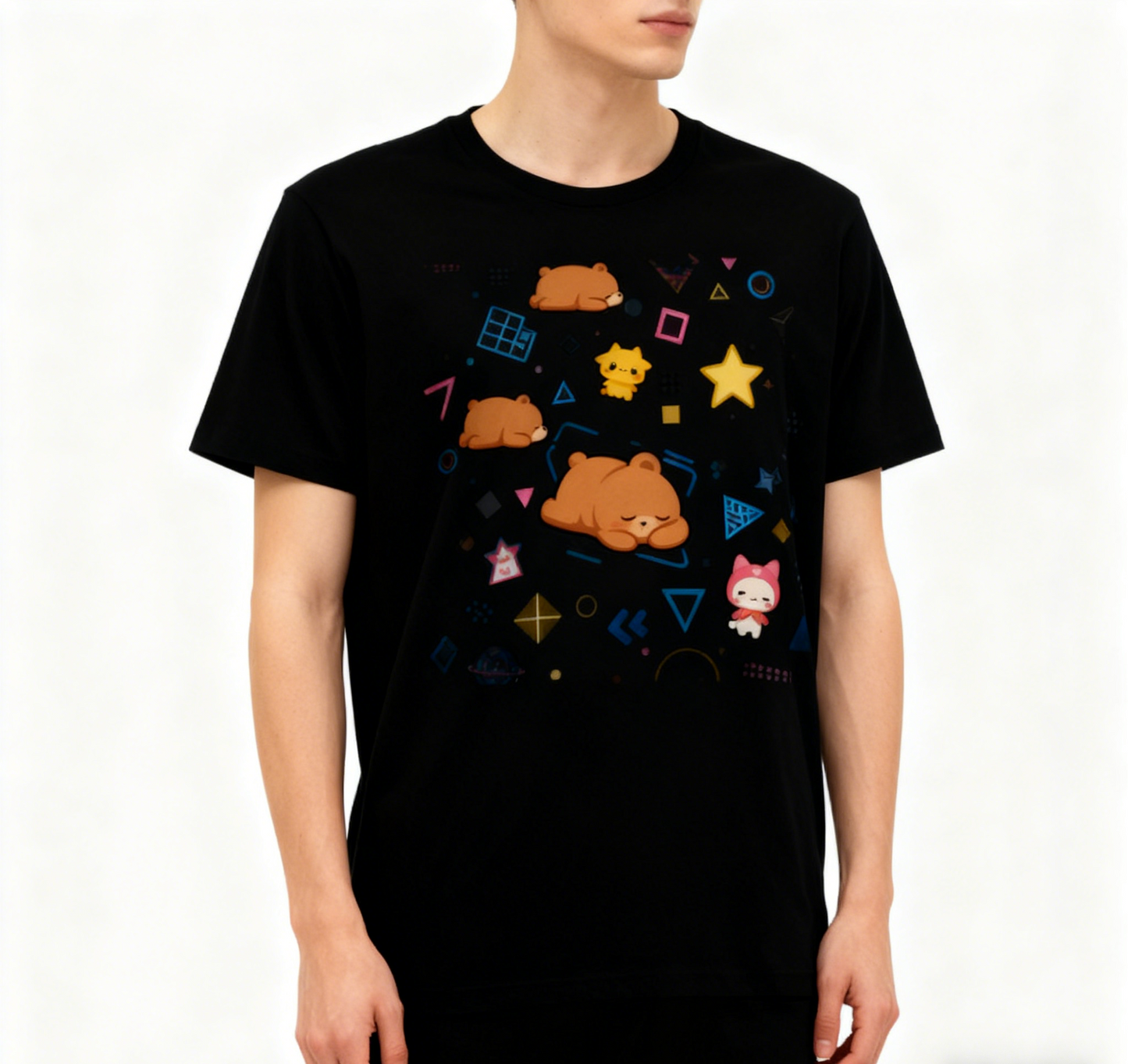 Kawaii Bear Geometric Pattern T-shirt