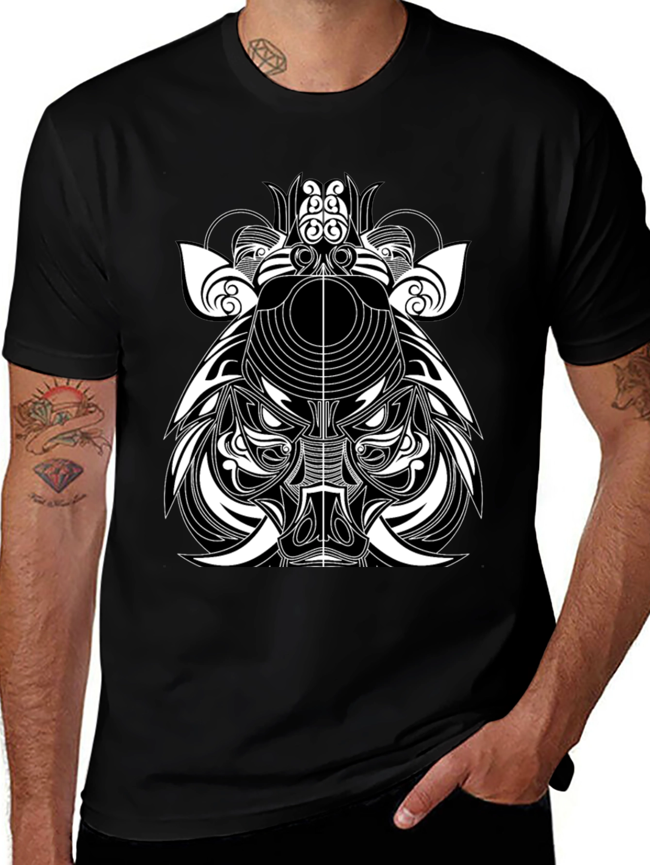 Tribal Boar Graphic Tee - Black