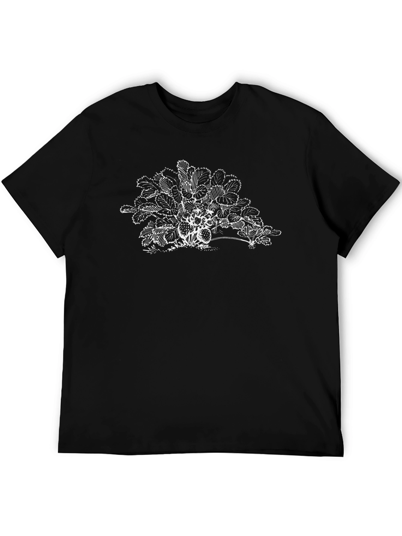 Strawberry Plant Graphic Tee - Black Cotton Shirt