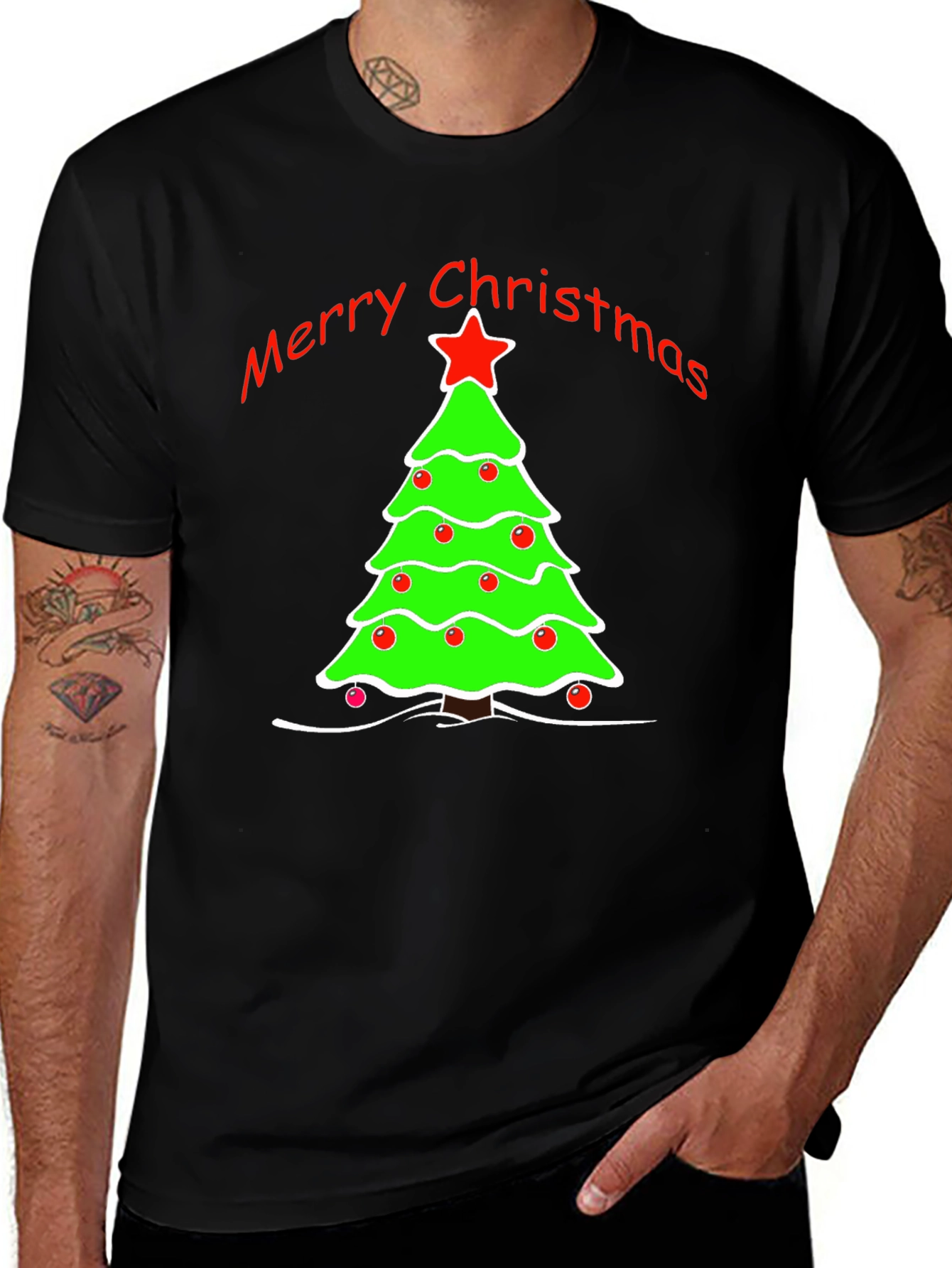 Merry Christmas Tree Graphic T-Shirt