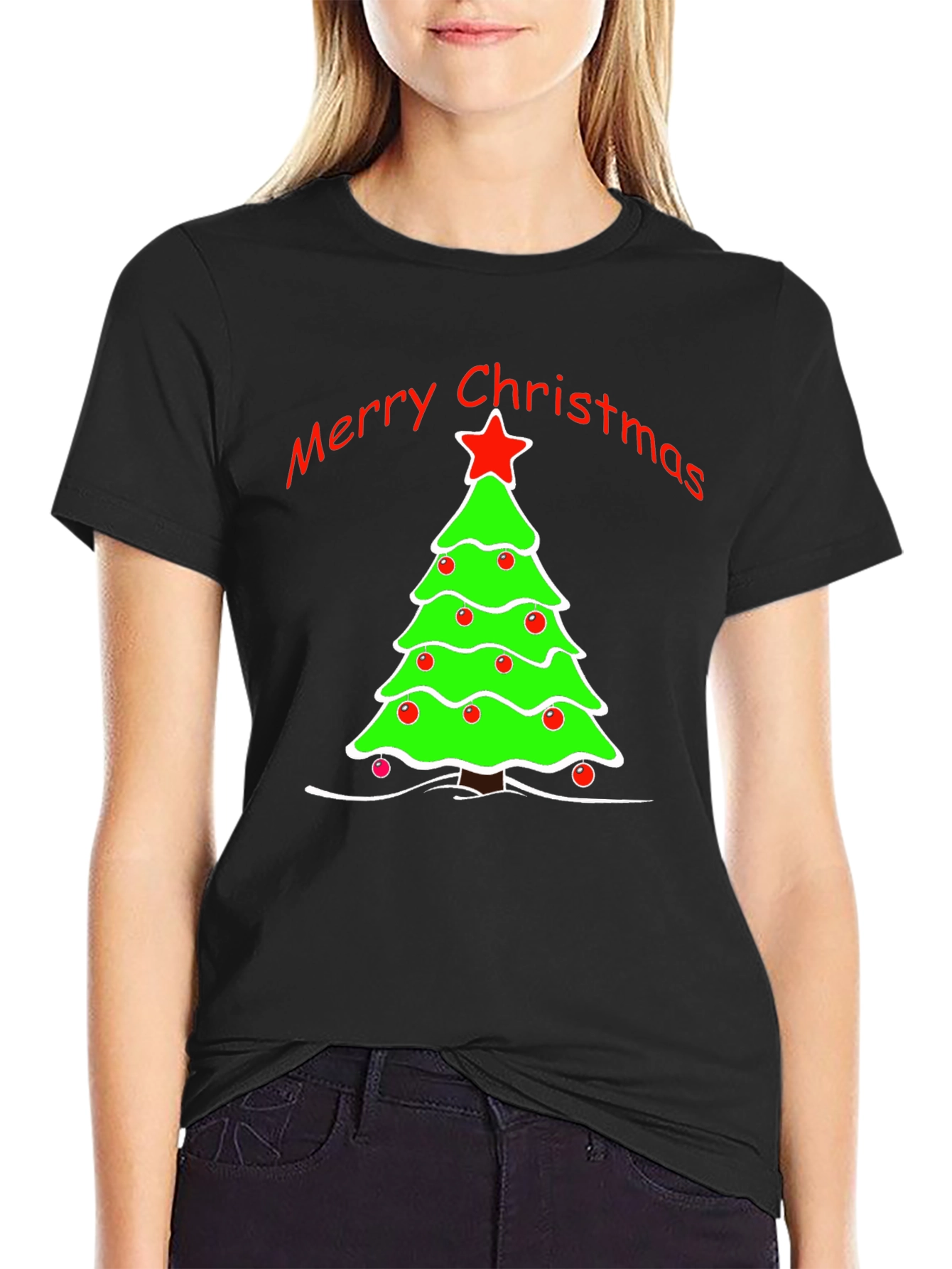 Merry Christmas Tree Graphic T-Shirt