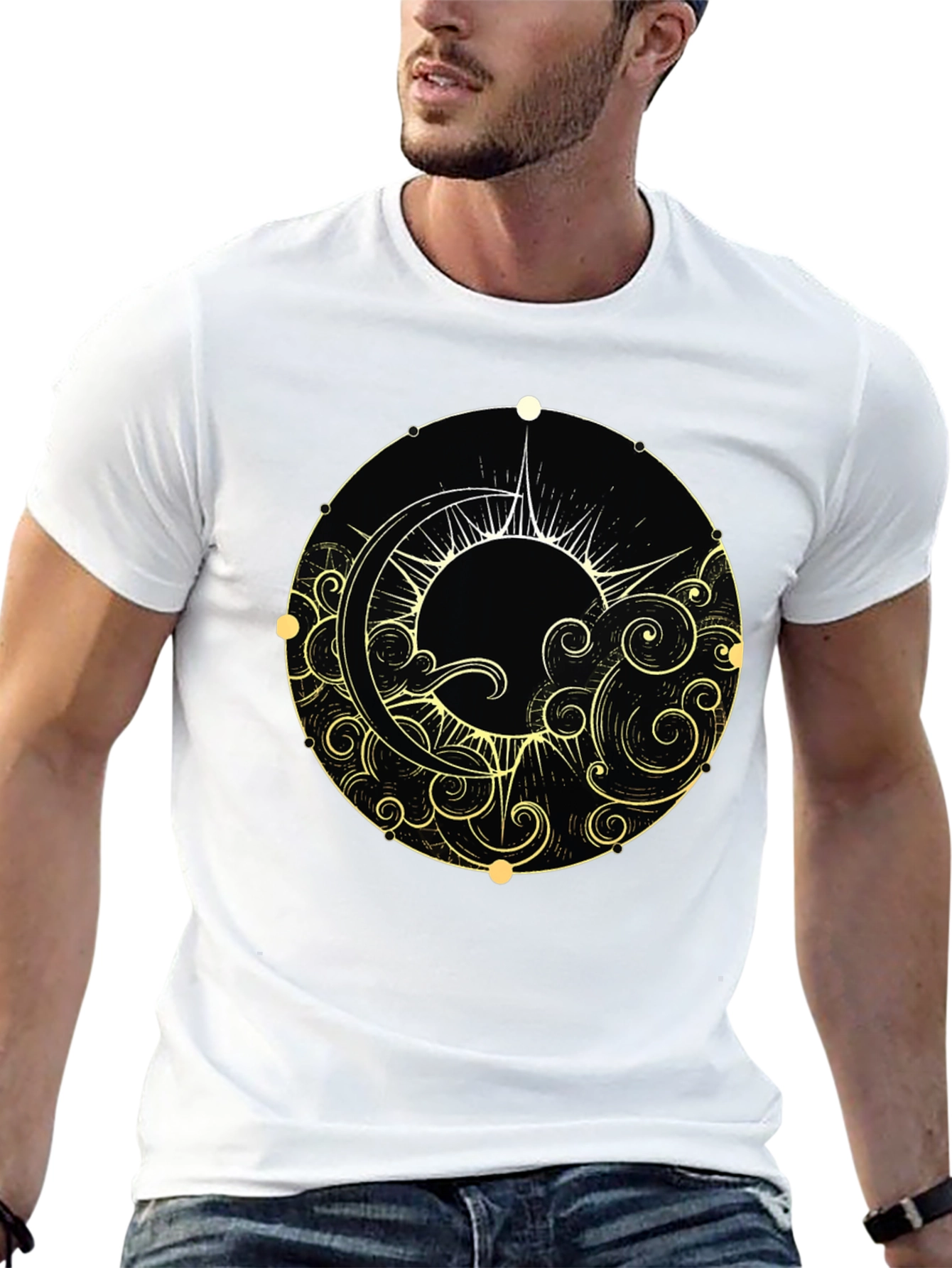 Celestial Sun & Moon Black Graphic Tee