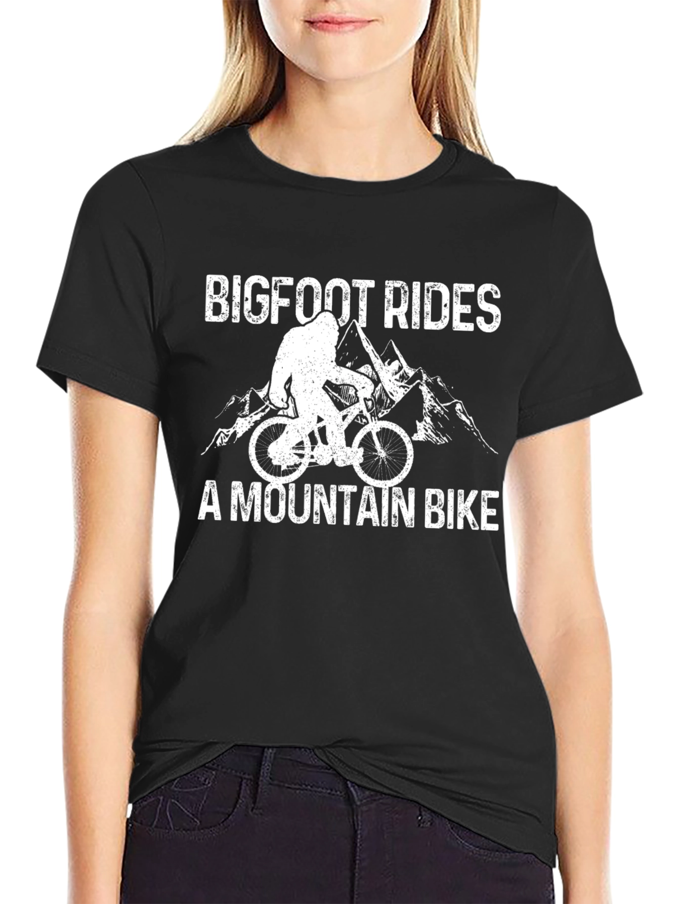 Bigfoot Rides A Mountain Bike Graphic T-Shirt