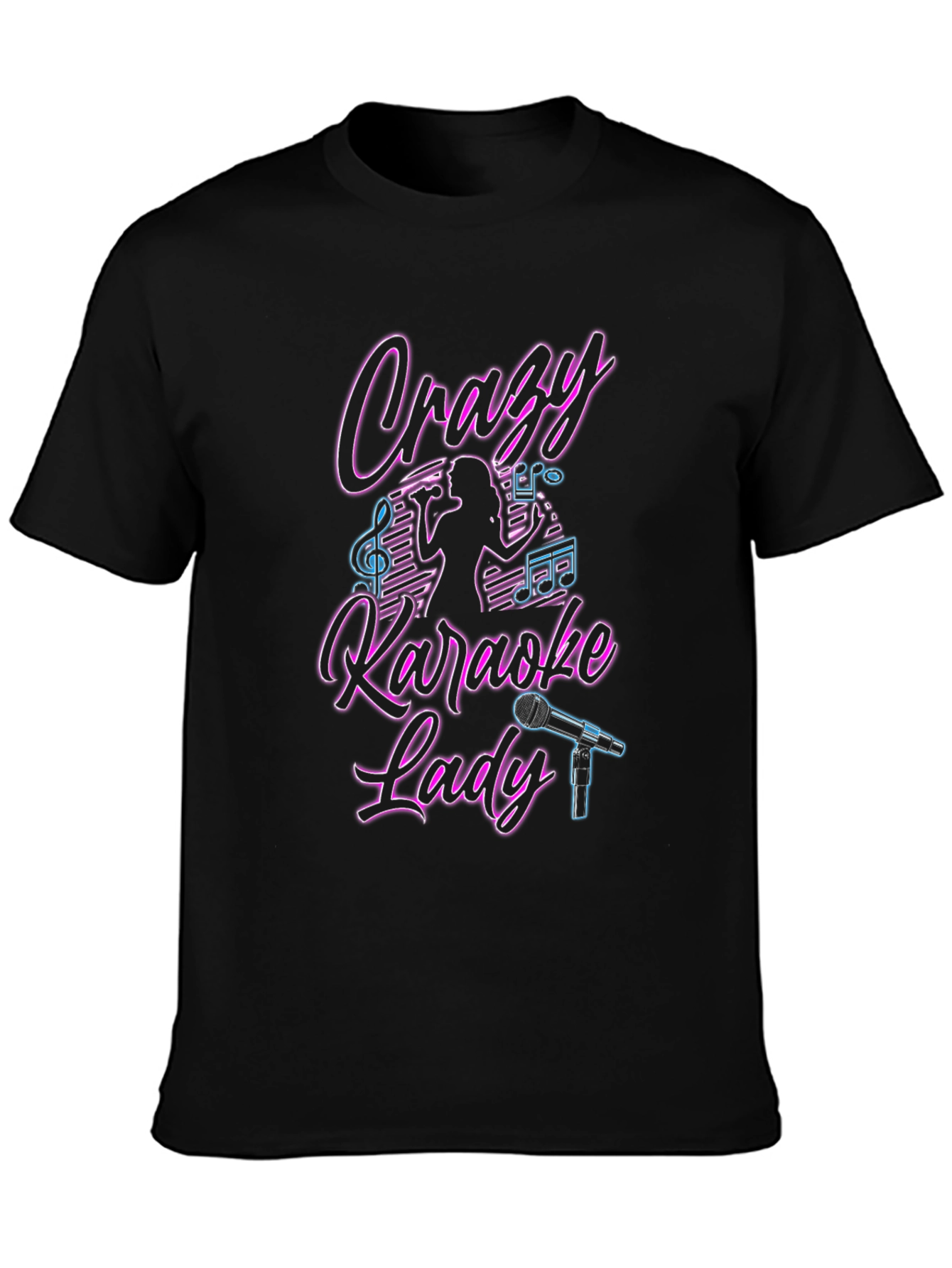 Crazy Karaoke Lady Neon Graphic T-Shirt - Karaoke Lover Casual Comfort Tee