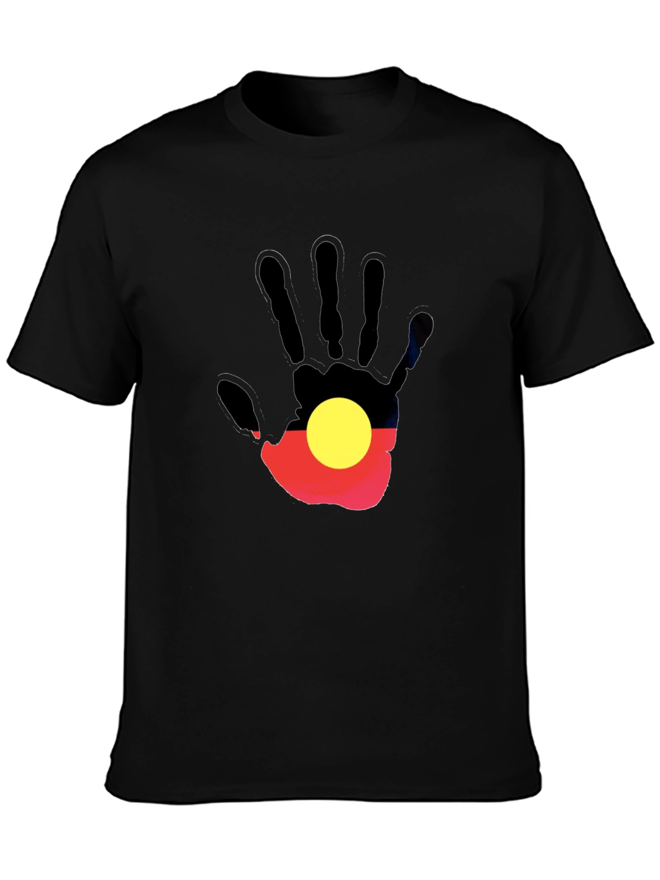 Aboriginal Flag Hand Print Black T-Shirt