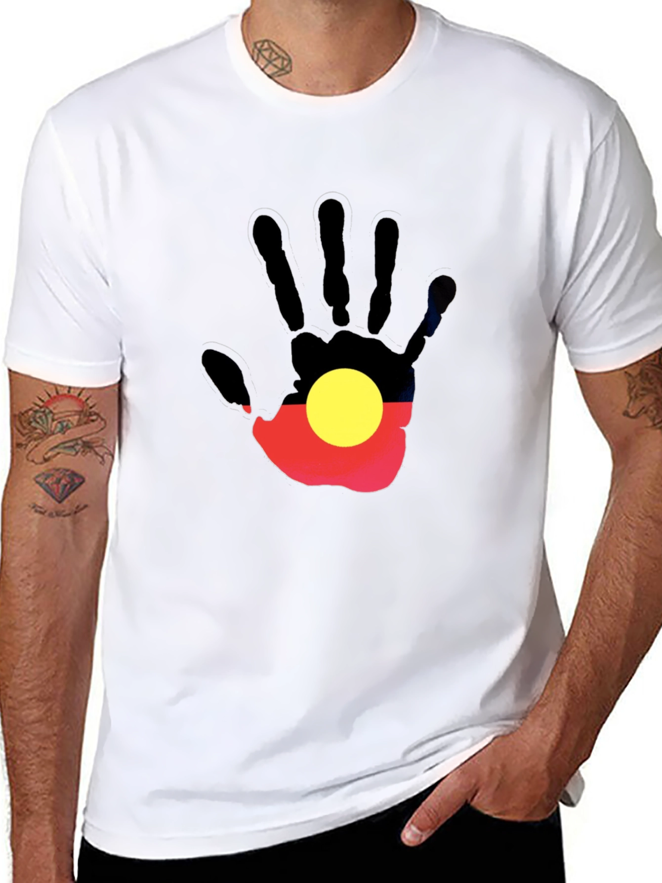 Aboriginal Flag Hand Print Black T-Shirt